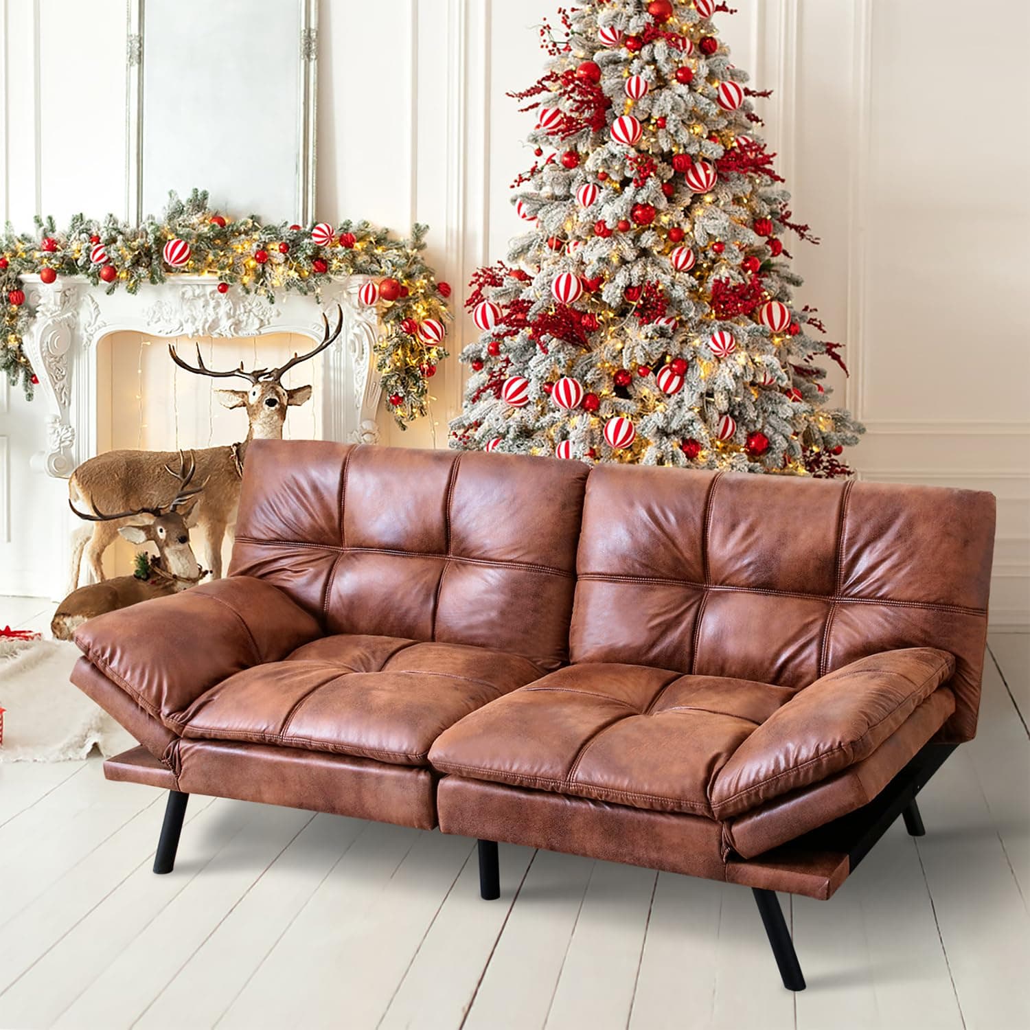 MUUEGM Futon Sofa Bed Couch Memory Foam Sleeper Daybed, Brown