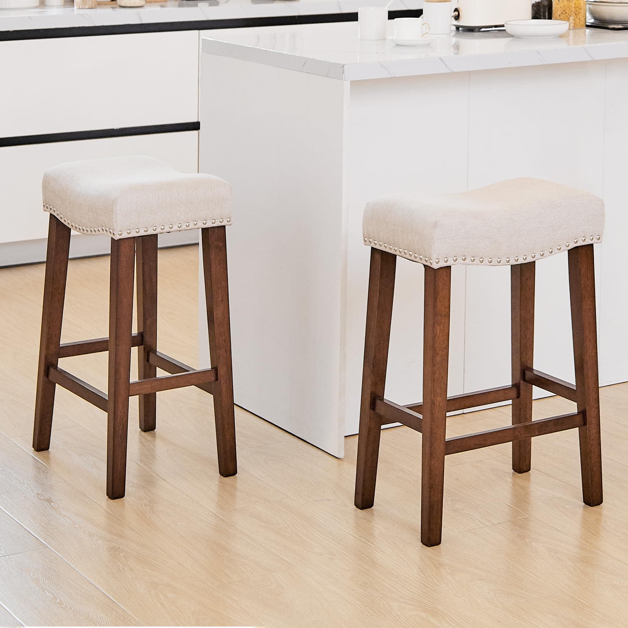 PrimeZone Beige Counter Height Bar Stools Set of 2
