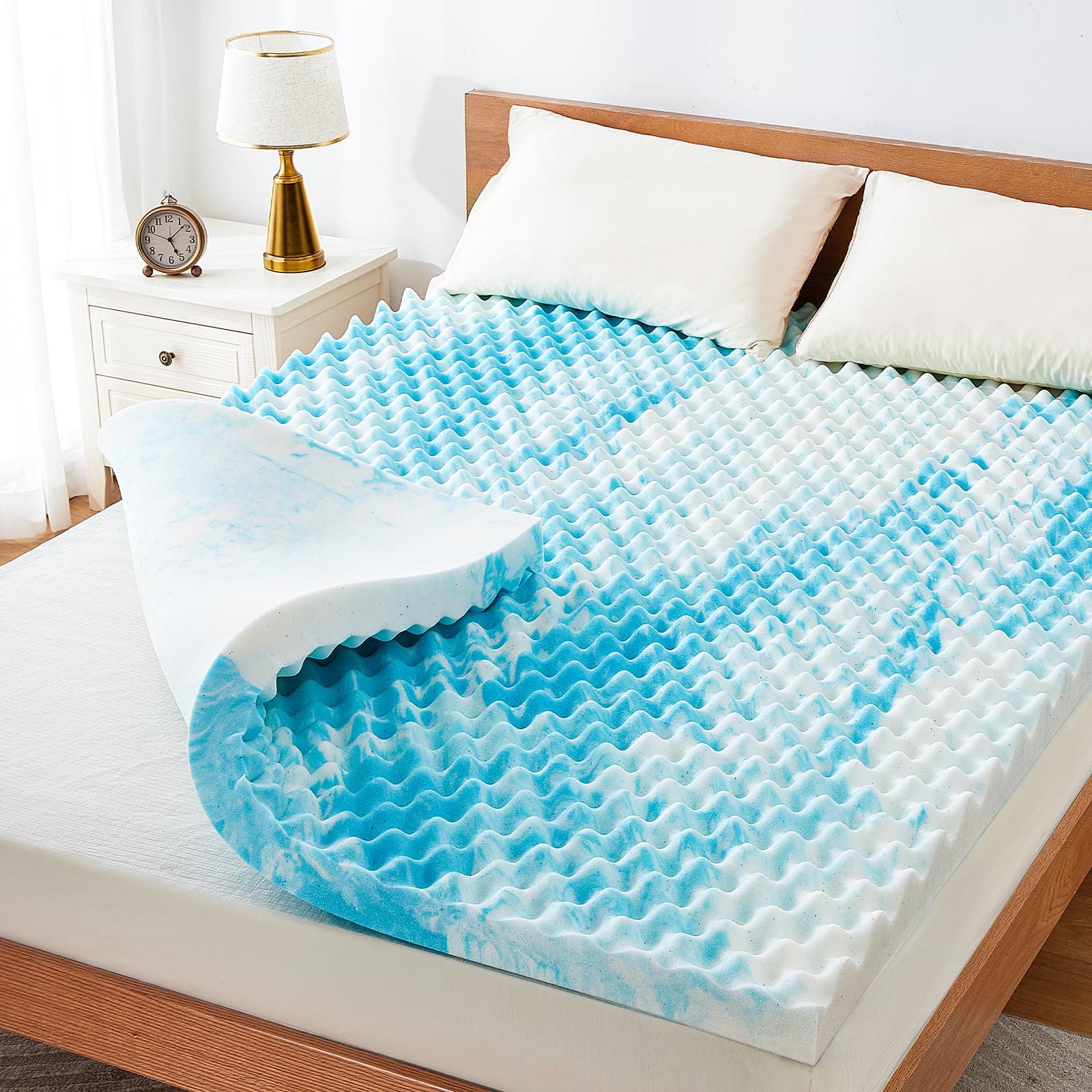 Marsail 2-Inch Egg Crate Memory Foam Mattress Topper with Cooling Gel for Twin XL Sleeper Sofa, RV, and Camper - CertiPUR-US Certified