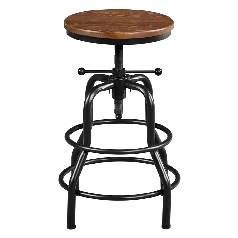 Yaheetech Vintage Rustic Round Wood Seat Bar Stool, Brown 20-27 Inch