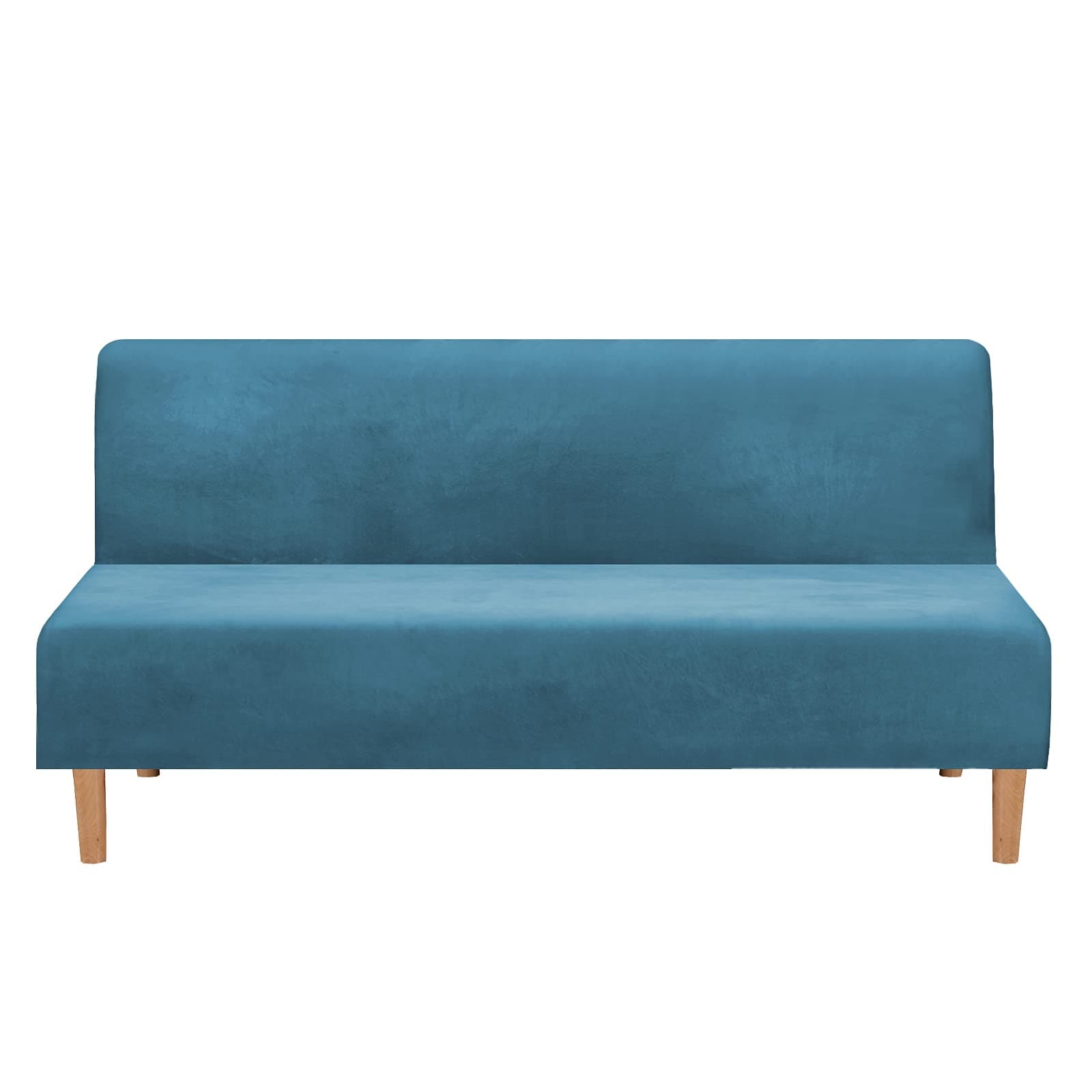 Premium Polyester Futon Cover for Full Size Armless Sofas, Machine Washable Velvet Peacock Blue - SFCT