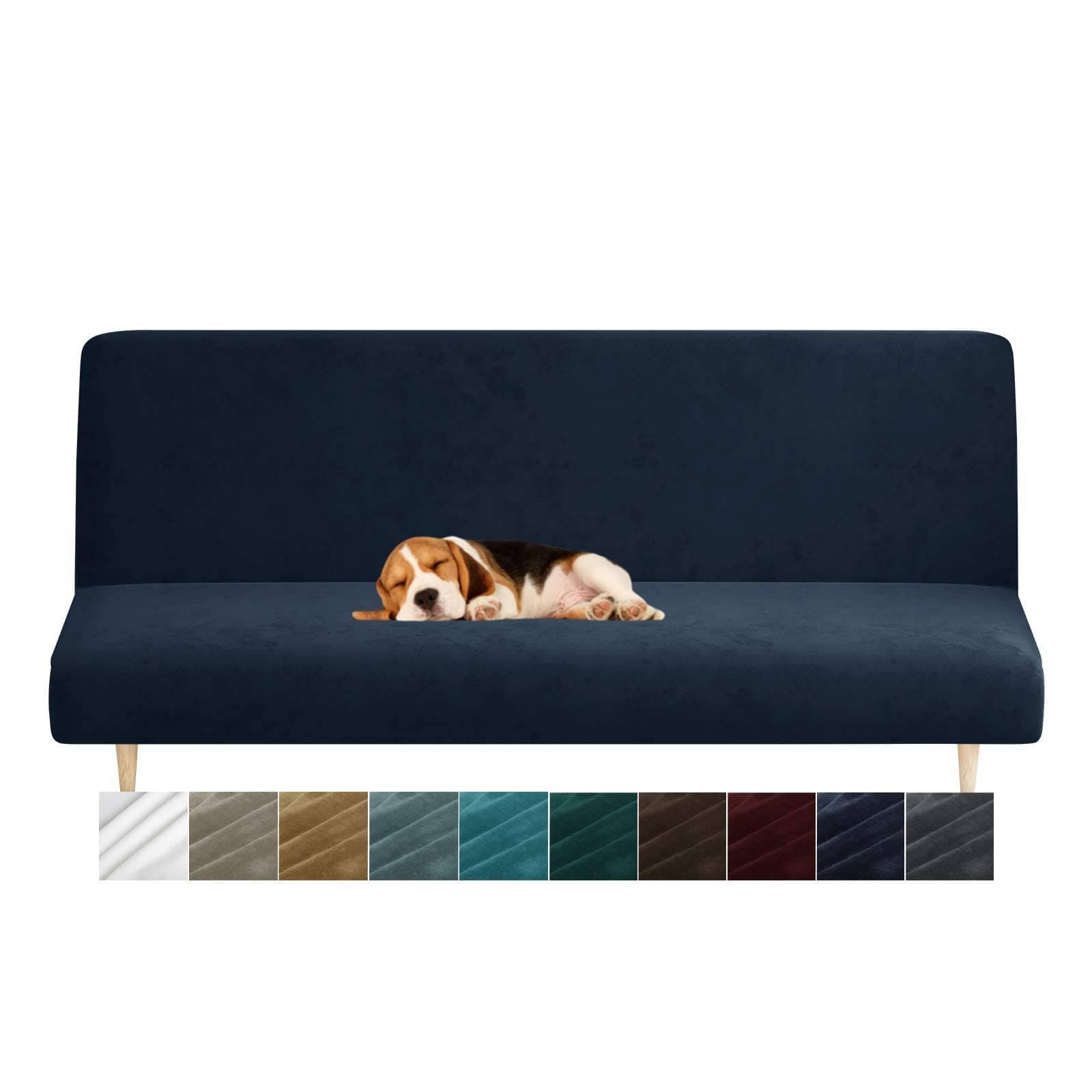 MAXIJIN Velvet Stretch Futon Mattress Cover, Full Size, Thick Soft Slipcover with Elastic Bottom (Navy Blue)