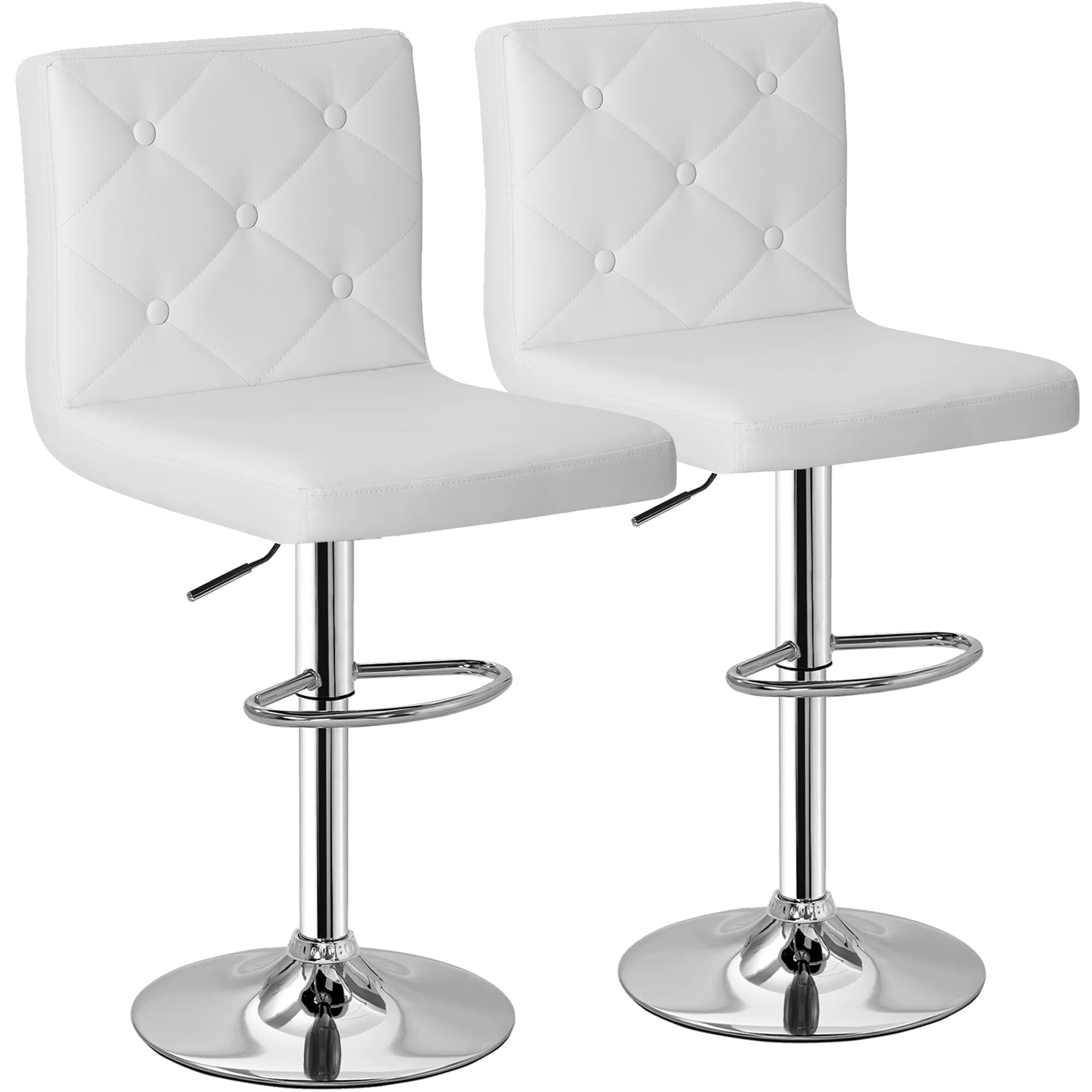 VECELO Modern PU Leather Bar Stools Set, 360° Swivel, White