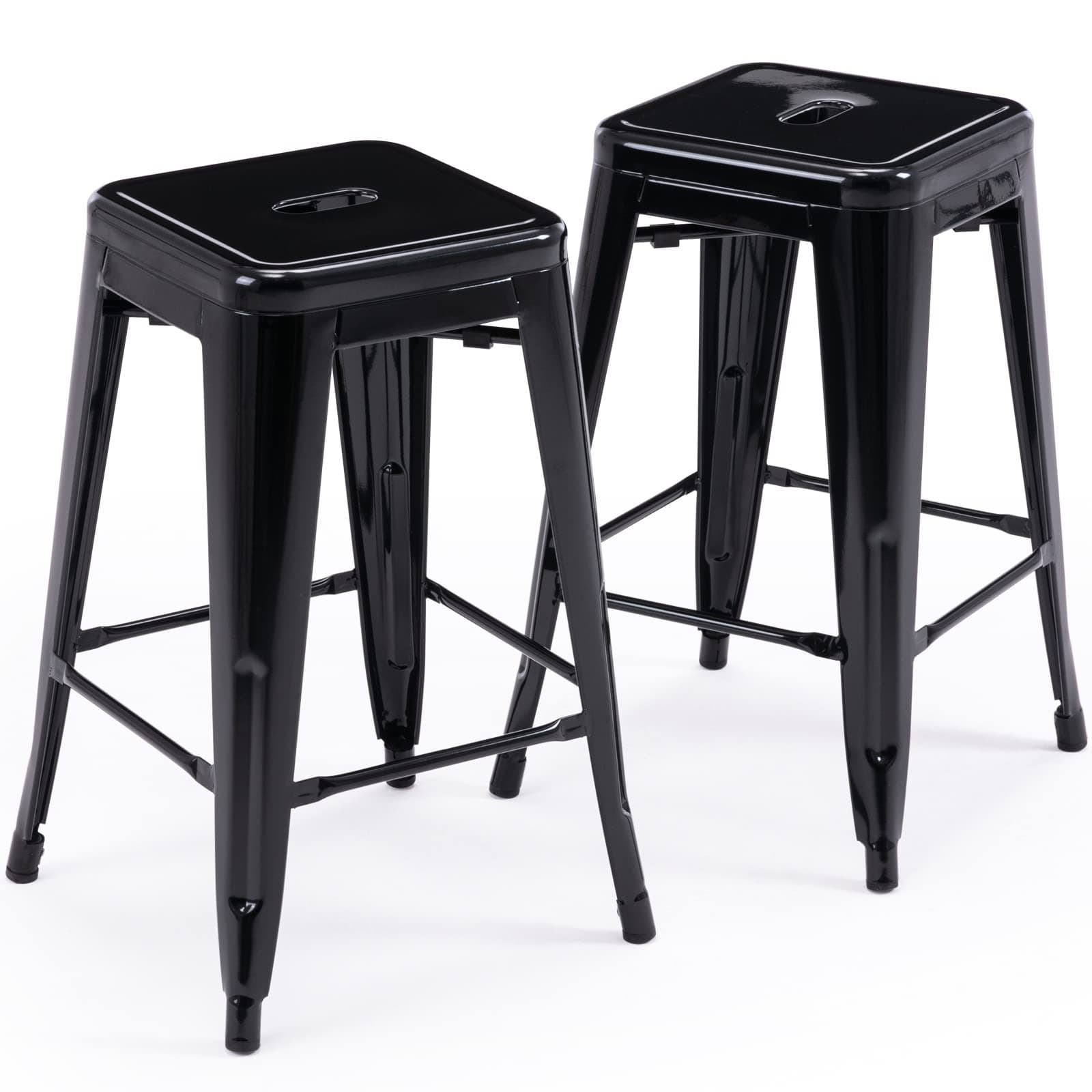 Vogue Furniture Black Metal Bar Stools - 24" Square Seat Indoor-Outdoor Set