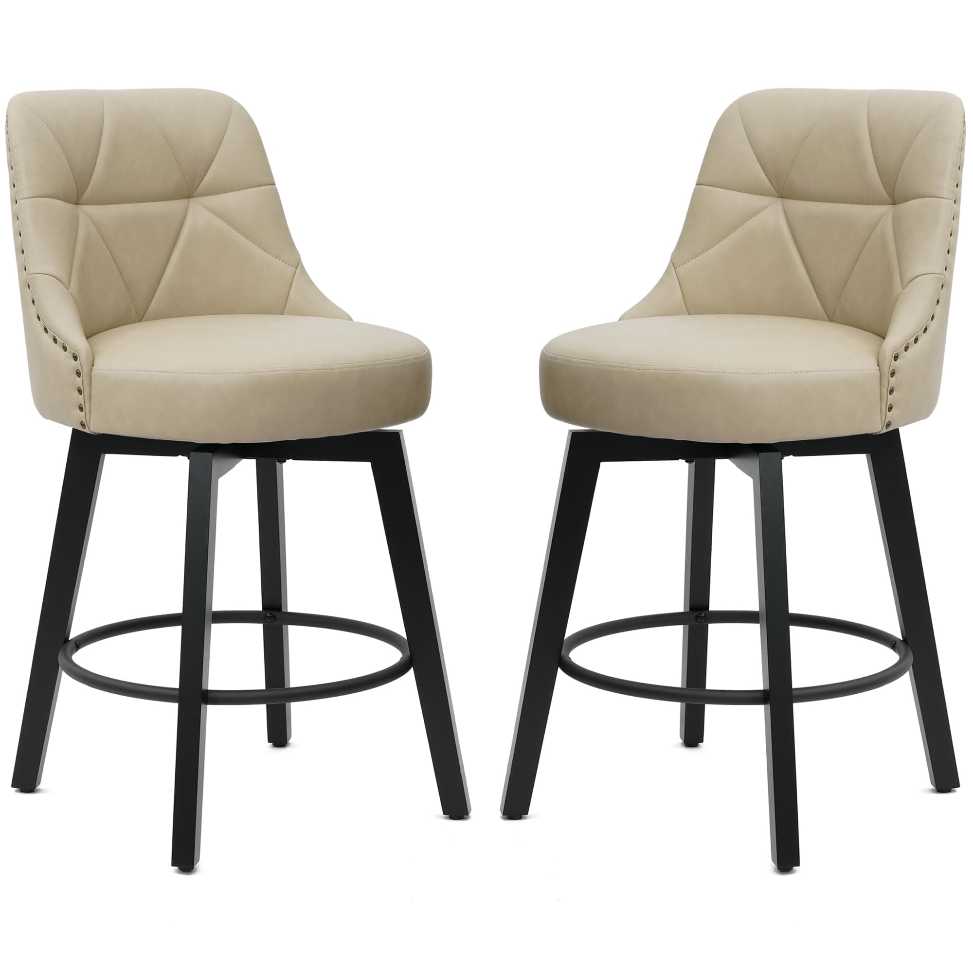26 Inch Faux Leather Bar Stools with Back, Kitchen Island Counter Height Swivel Stools