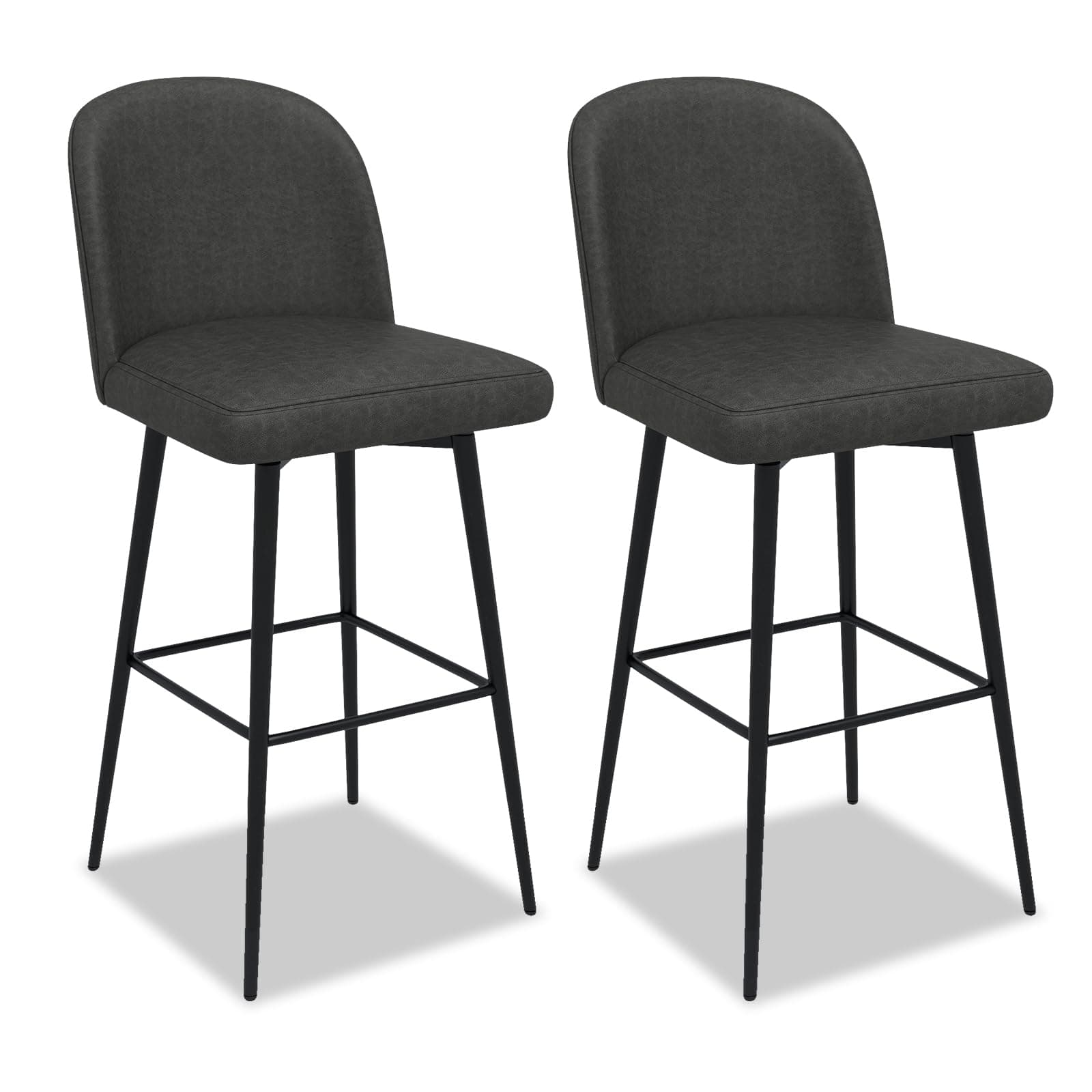 360° Swivel Counter Barstools with Thicken Cushion Back, Set of 2, Black