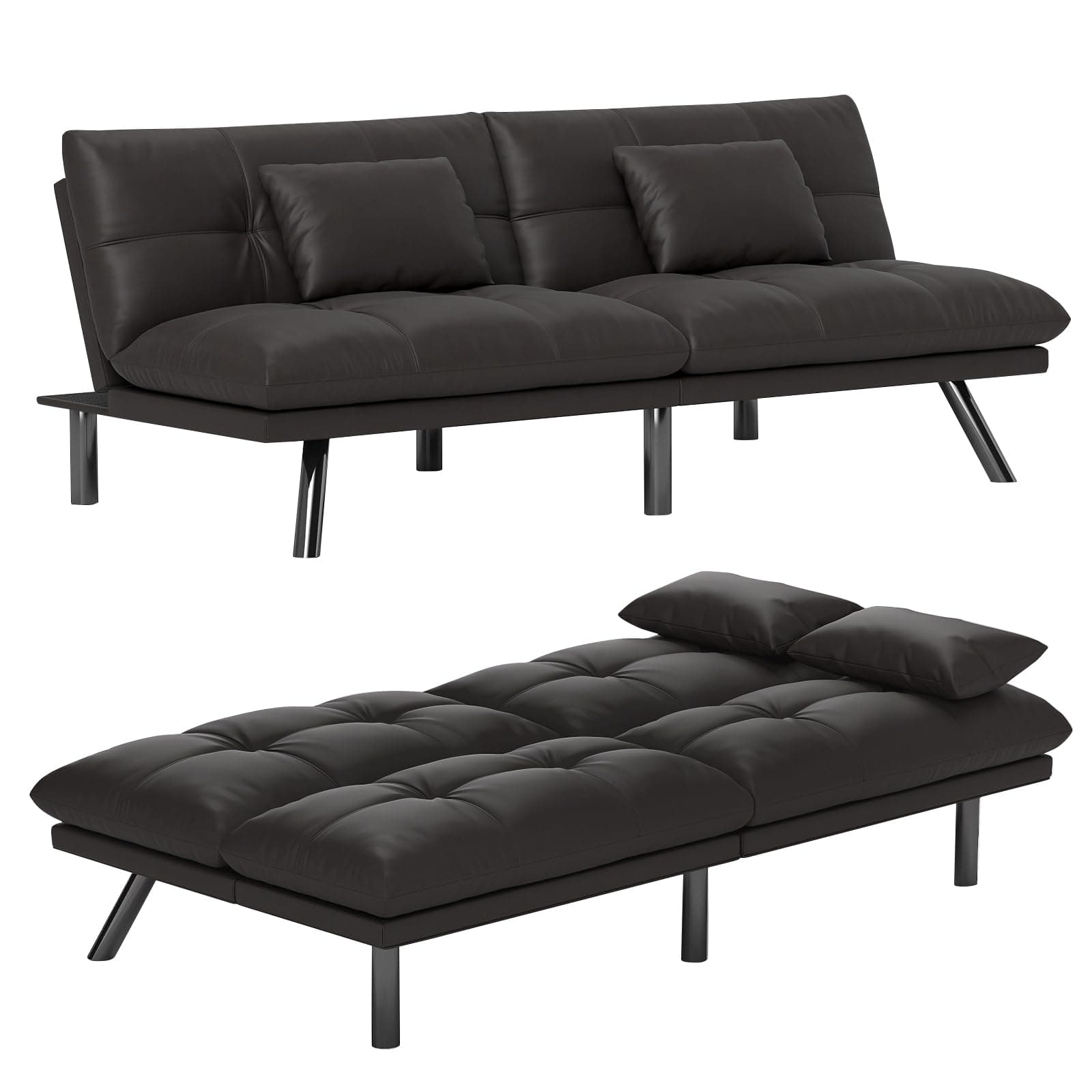 70 Inch Water-Resistant Light Black Futon Couch Bed Solid WoodLiving Room