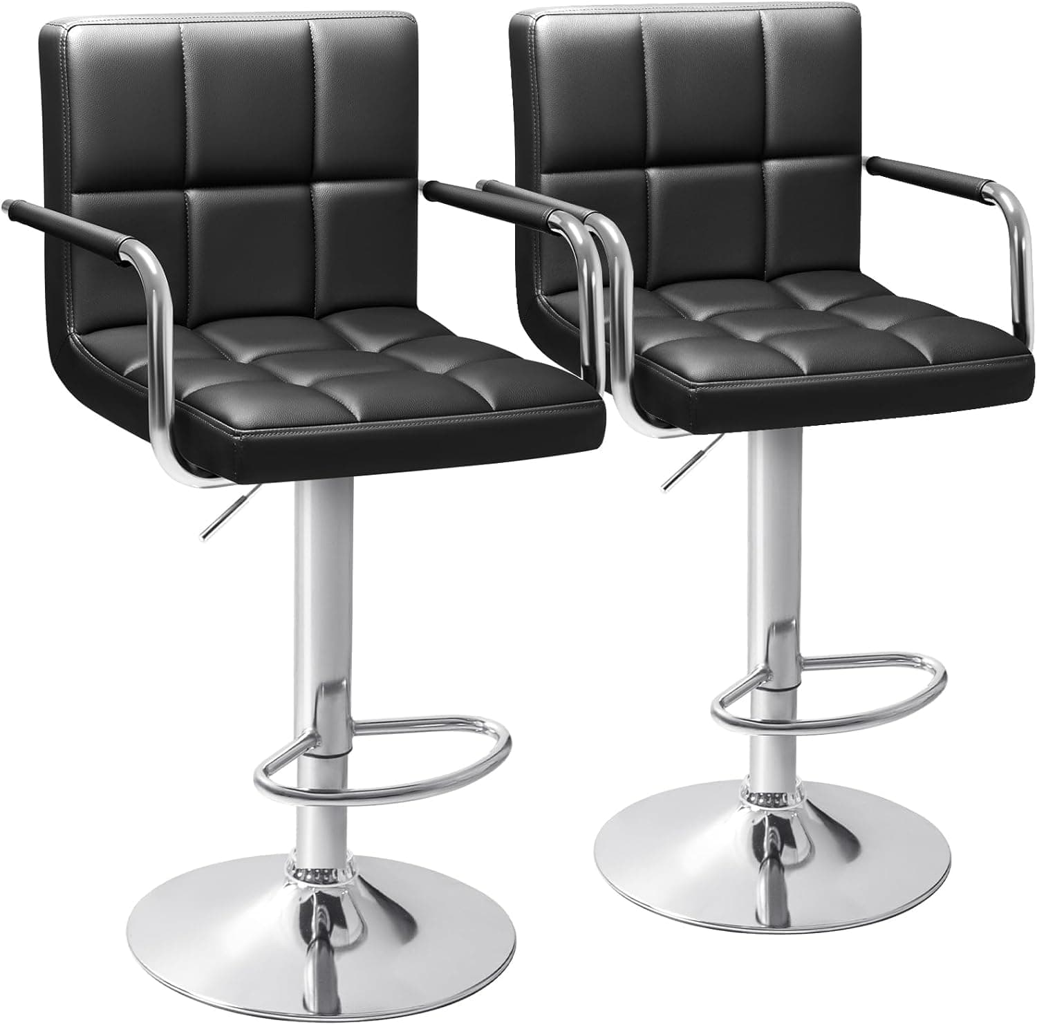 Homall Black Modern PU Leather Kitchen Bar Stools with Back Set of 2