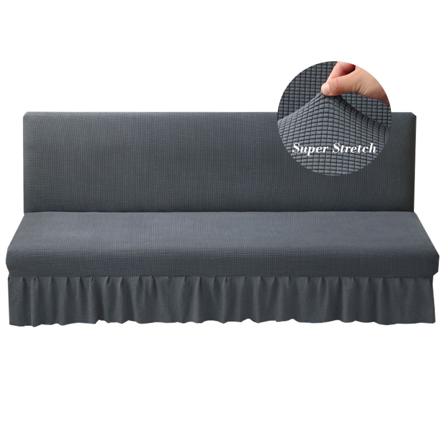 HFCNMY Dark Gray Stretch Futon Sofa Bed Cover with Skirt