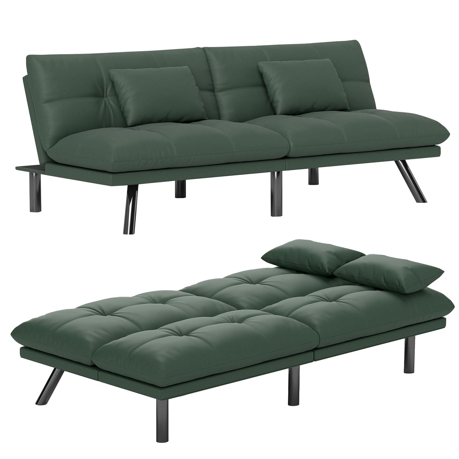 70 Inch Water-Resistant Deep Green Futon Couch Bed for Living Room