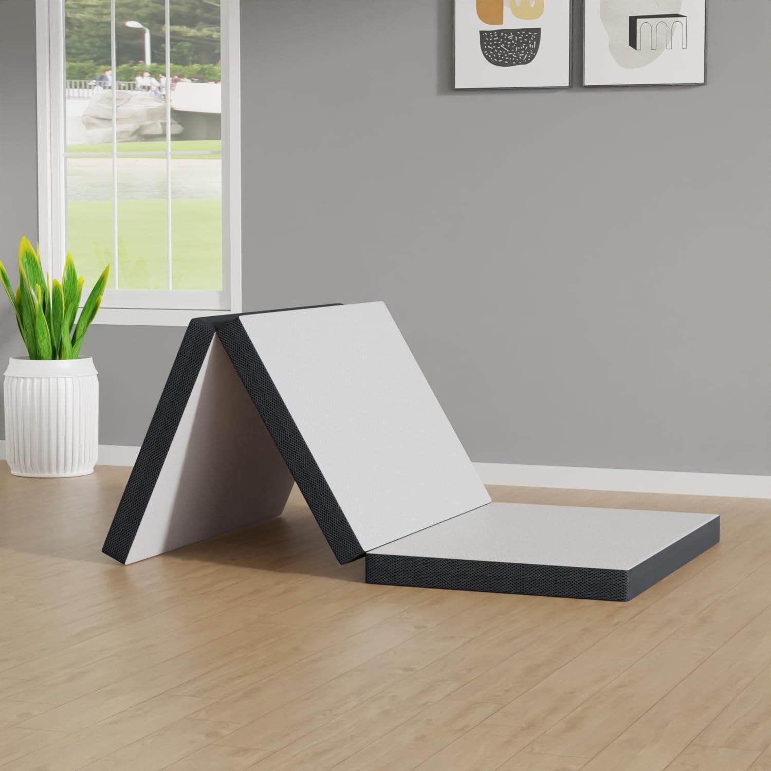 CertiPUR-US Certified 3 Inch Memory Foam Tri-Fold Mattress Topper, Washable Cover, Non-Slip Bottom, Camping & Guest Beds