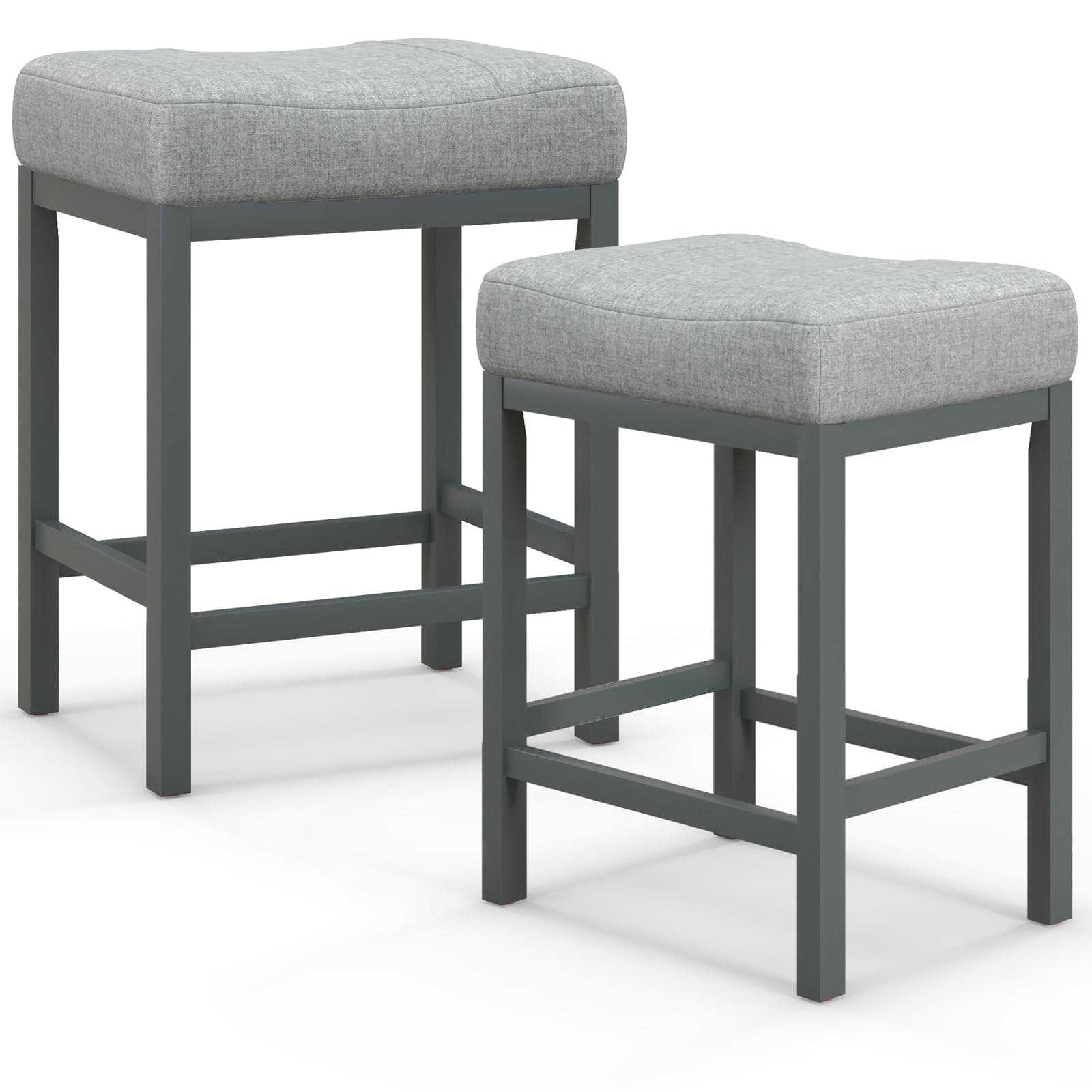 Giantex Modern Grey Linen Backless Bar Stools Set of 2