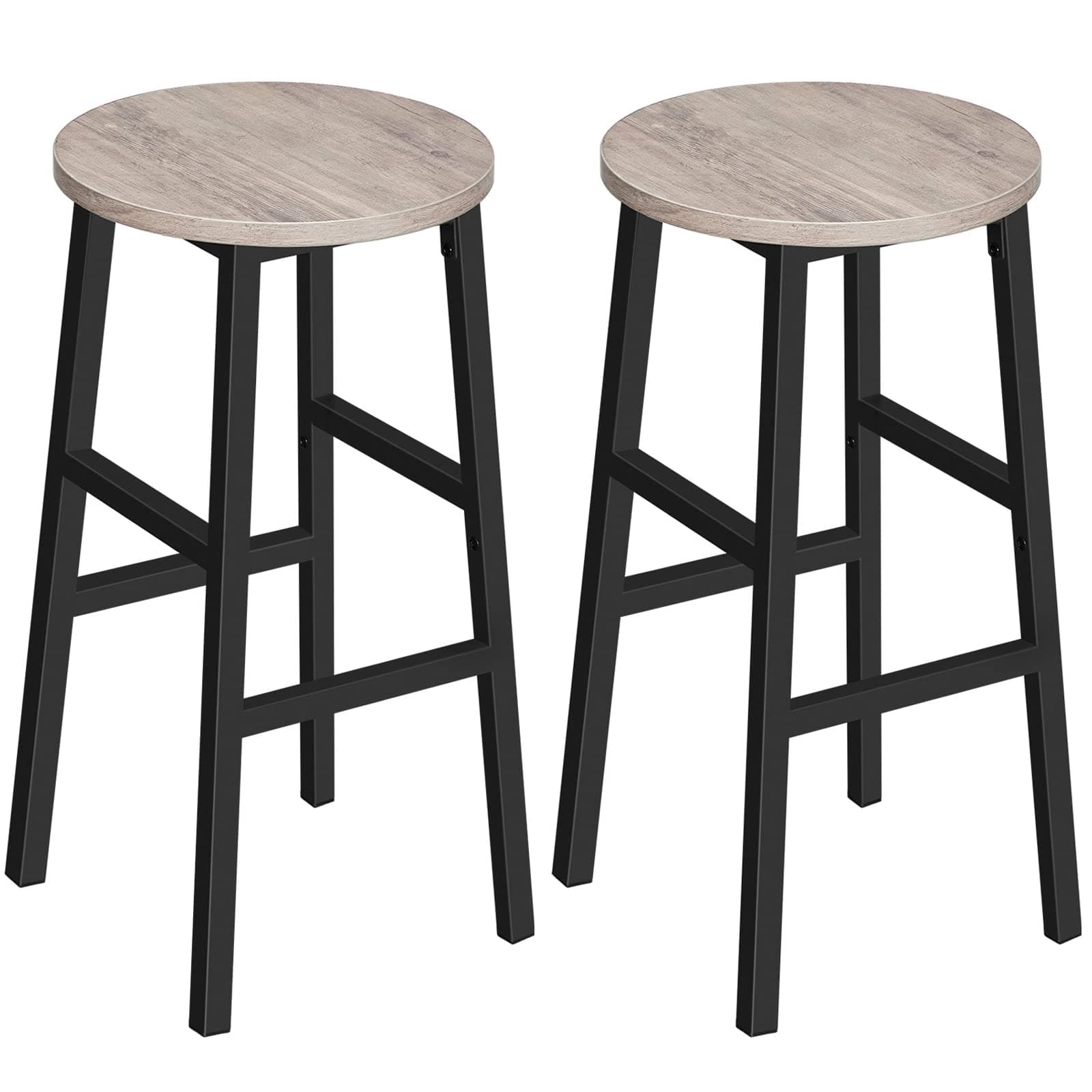 Industrial Greige Bar Stools - Set of 2 with Footrest - Easy Assembly