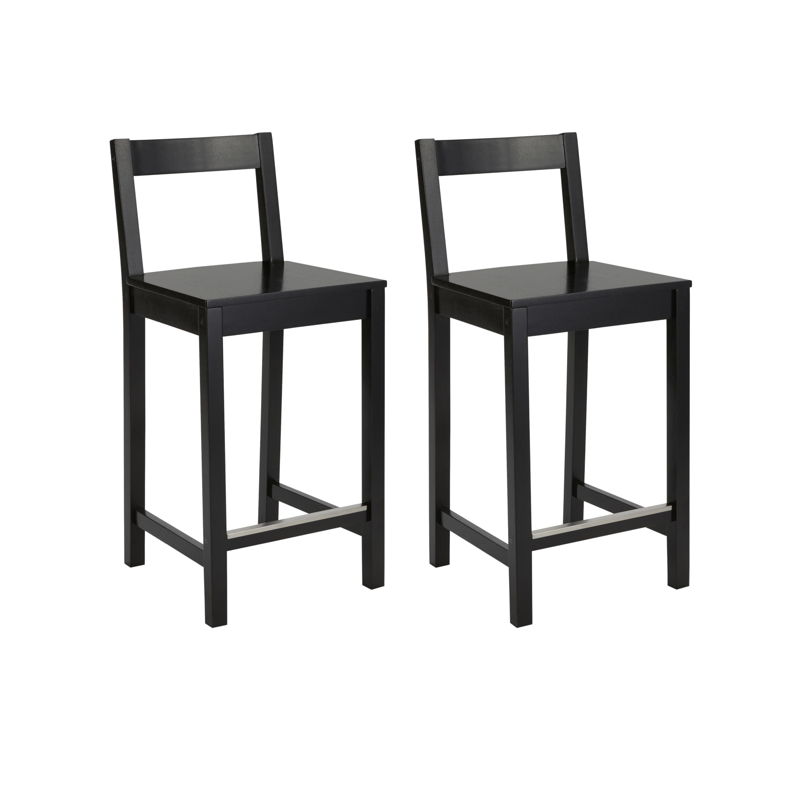 Amazon Basics Black Wooden Bar Stool with Backrest, 24", Set of 2
