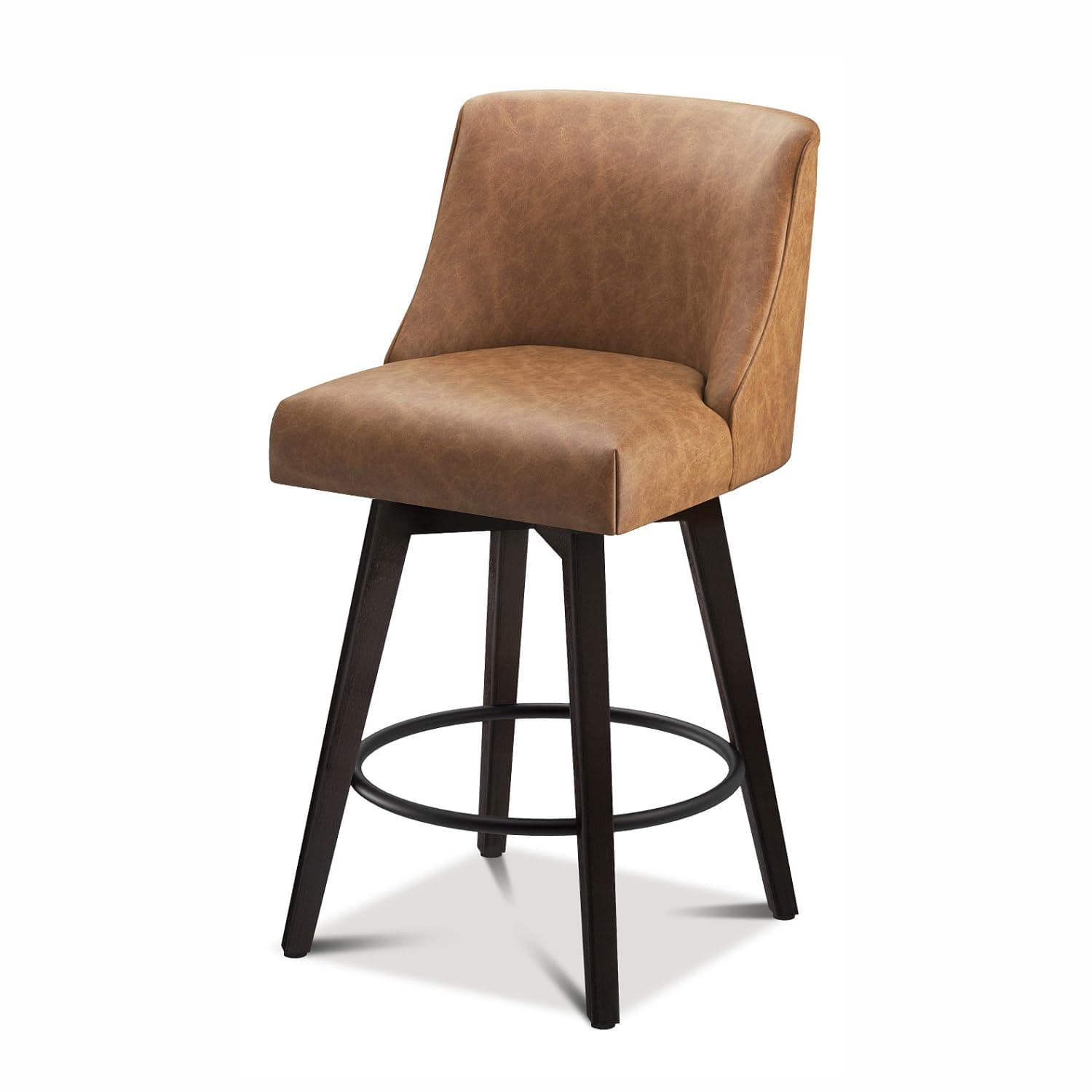 360° Swivel Wooden Barstools with Cushion Back 1 Set, Brown