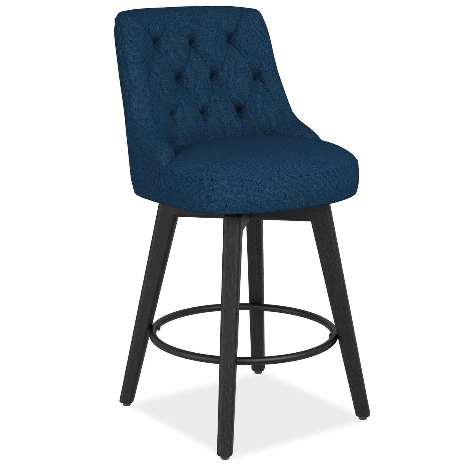 Modern Swivel Bar Stools with Solid Wood Legs, Navy Blue, 26 Counter Height, 1Pc