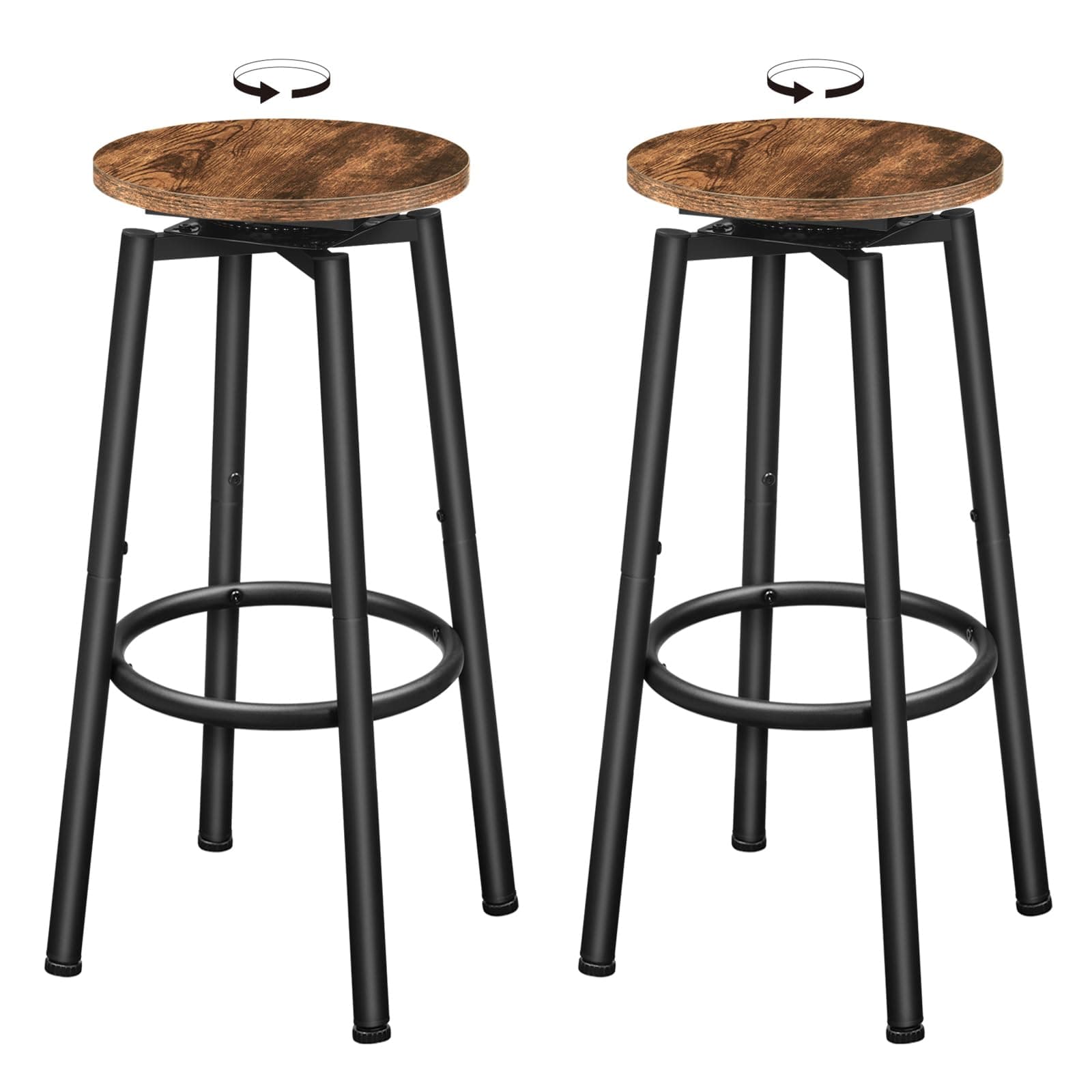Rustic Brown & Black Swivel Bar Stools, BF24BY01, HOOBRO Kitchen Chairs