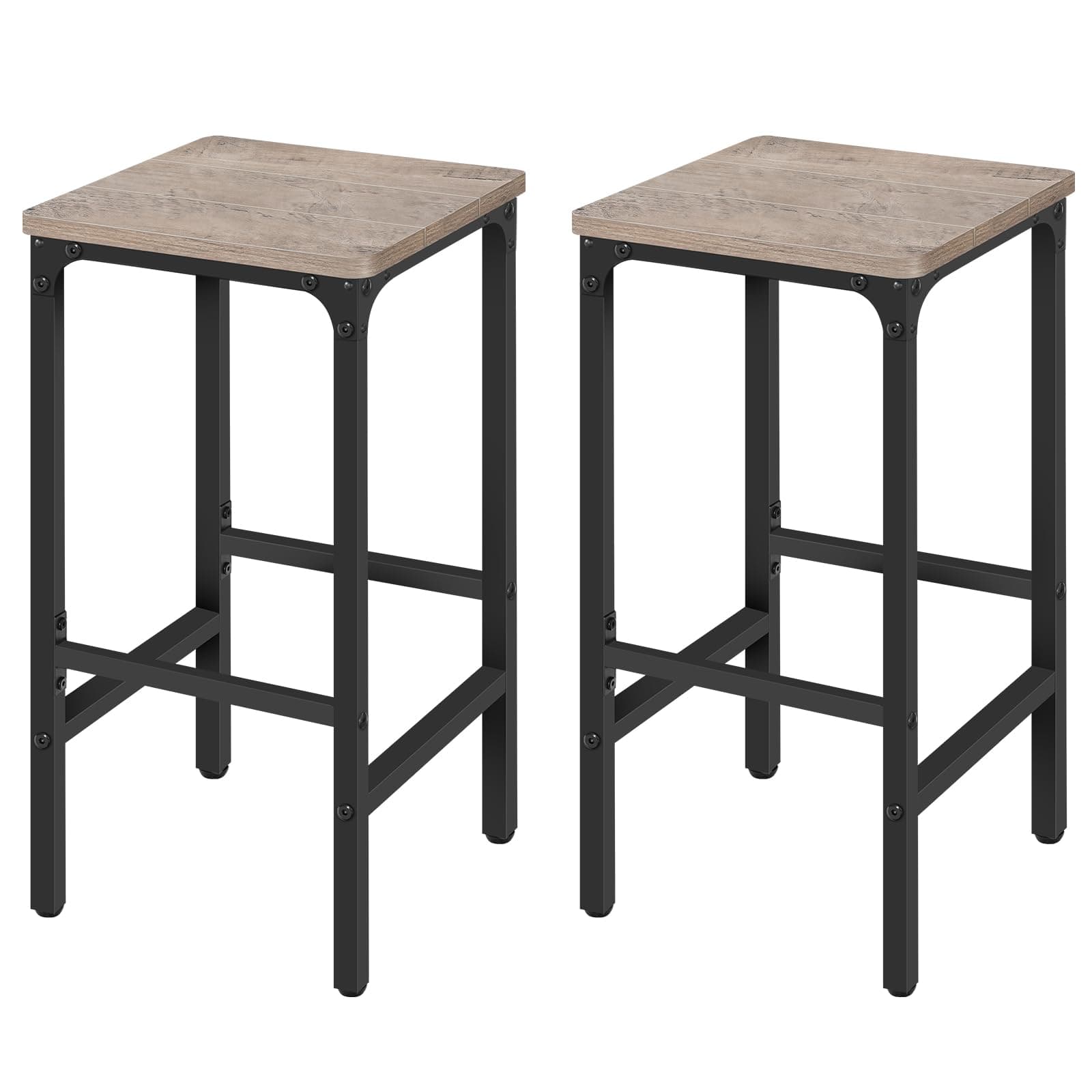 Industrial Greige Rectangular Bar Stools Set of 2, 27.6" Tall, with Footrest & Easy Assembly