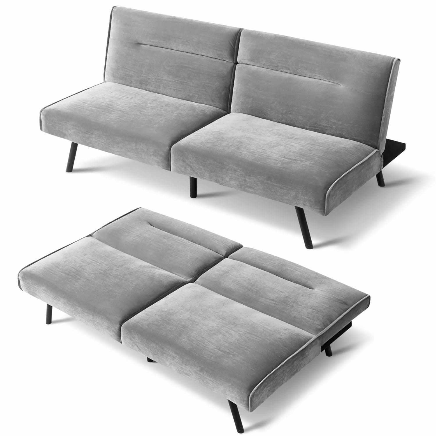 MUUEGM Futon Couch Bed, Convertible Memory Foam Sofa Bed, Modern Adjustable Backrests Velvet Couch Sleeper Sofa Bed