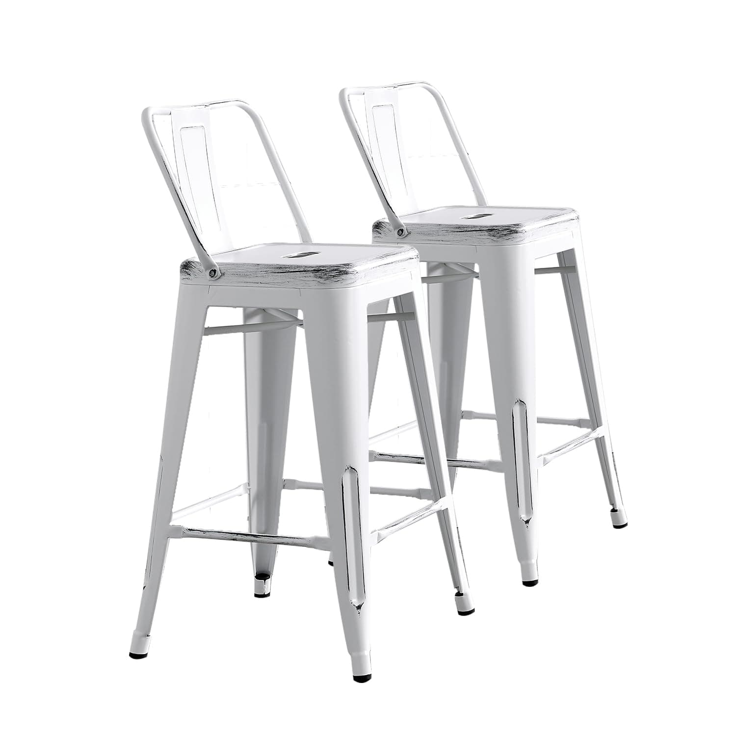 AC Pacific Rustic Style Modern Metal Barstool Set of 2 - Distressed White, Low Back