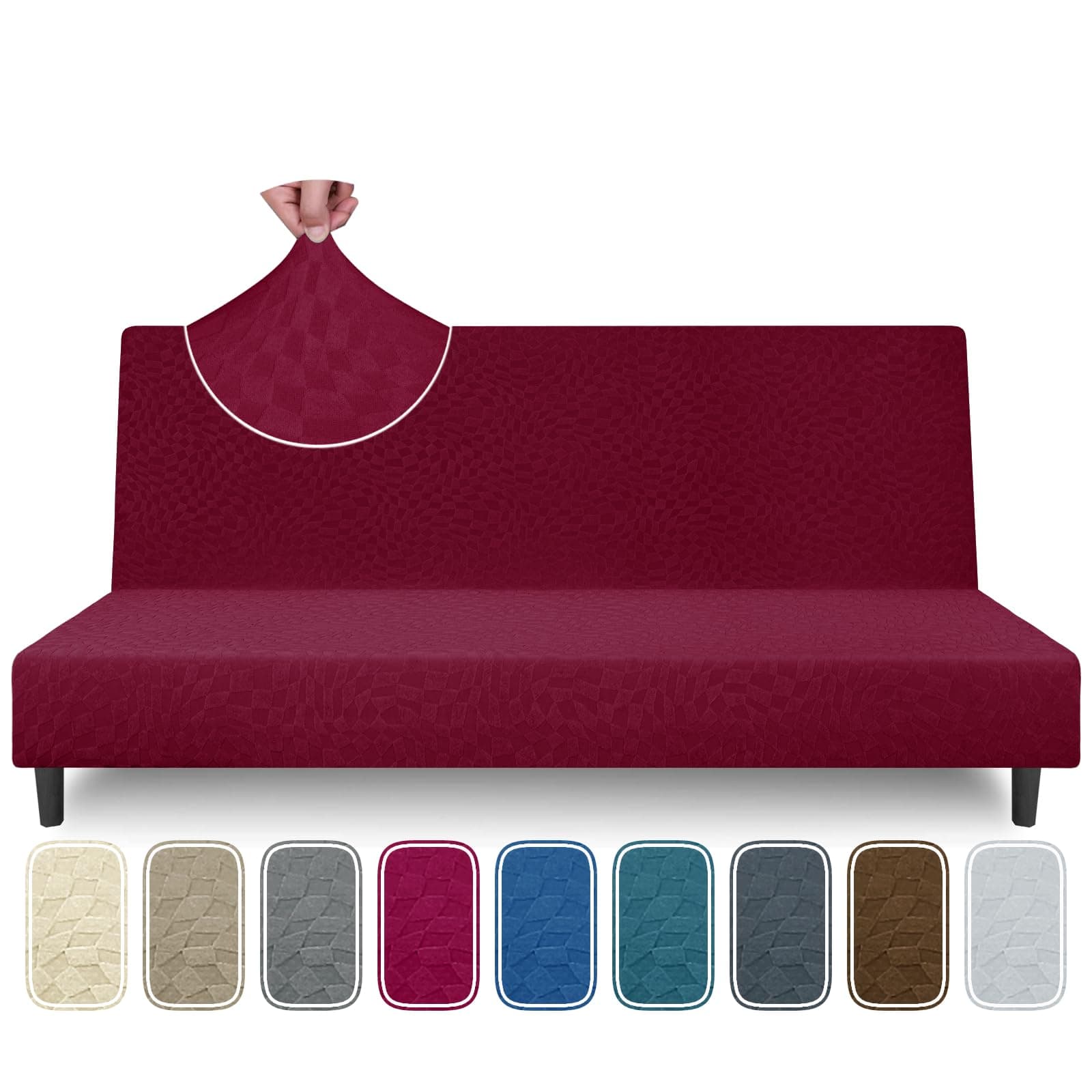 ZNSAYOTX Wine Red Stretch Futon Cover for Full Size Armless Sofa Bed (67"-82")