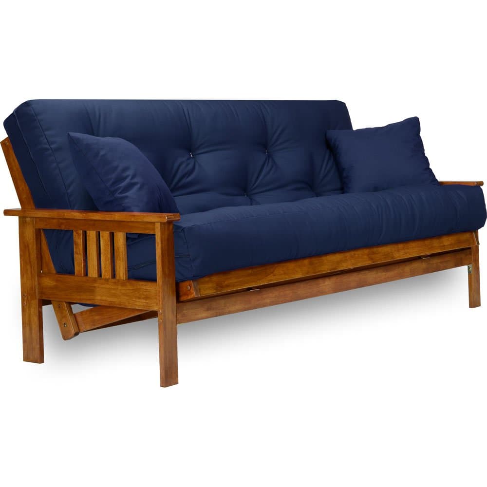 Nirvana Futons Stanford Full Size Futon Set - Heavy Duty Wood, Thick Mattress, Navy Blue