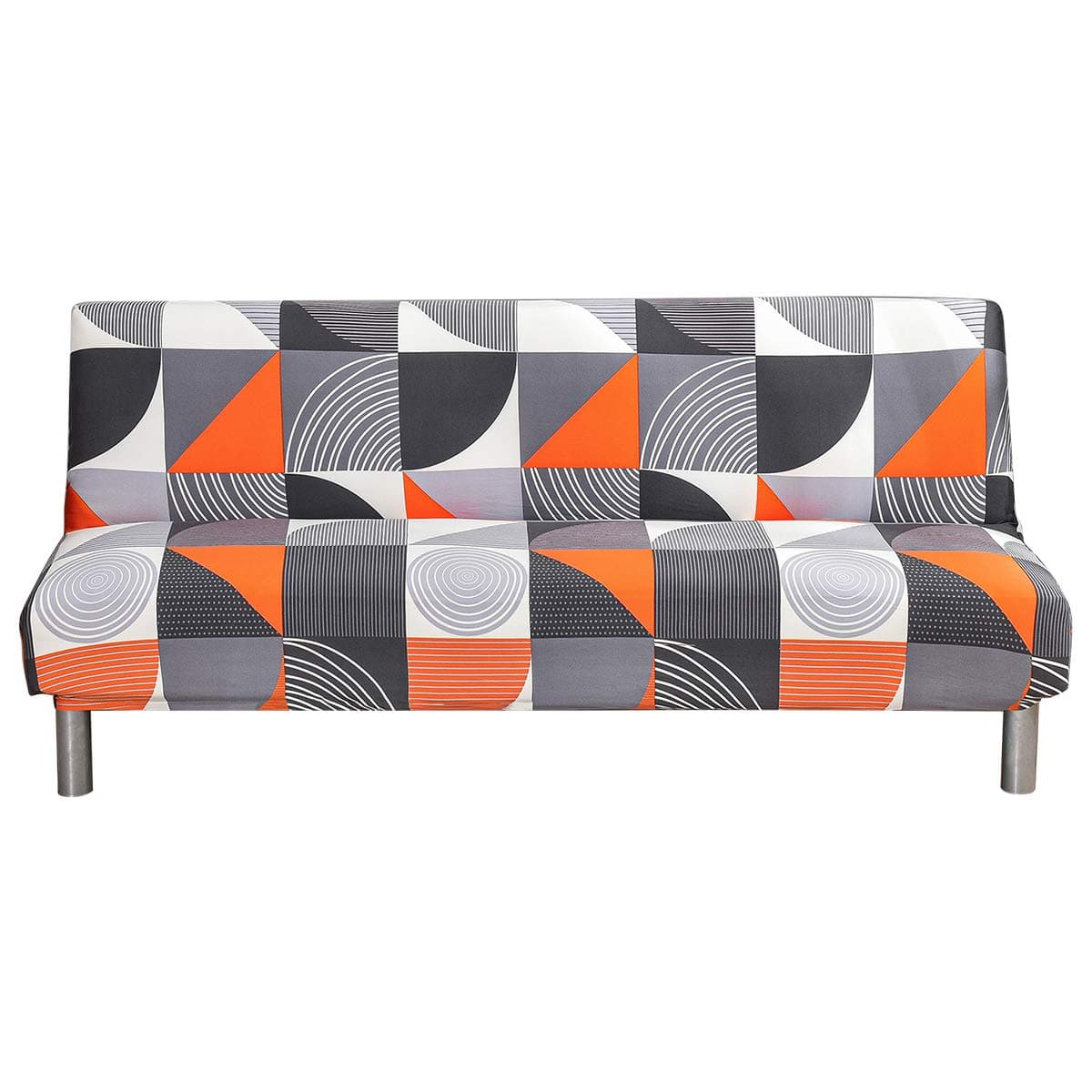 Armless Futon Slipcover Stretch Elastic Couch Furniture Protector (Orange Grey)