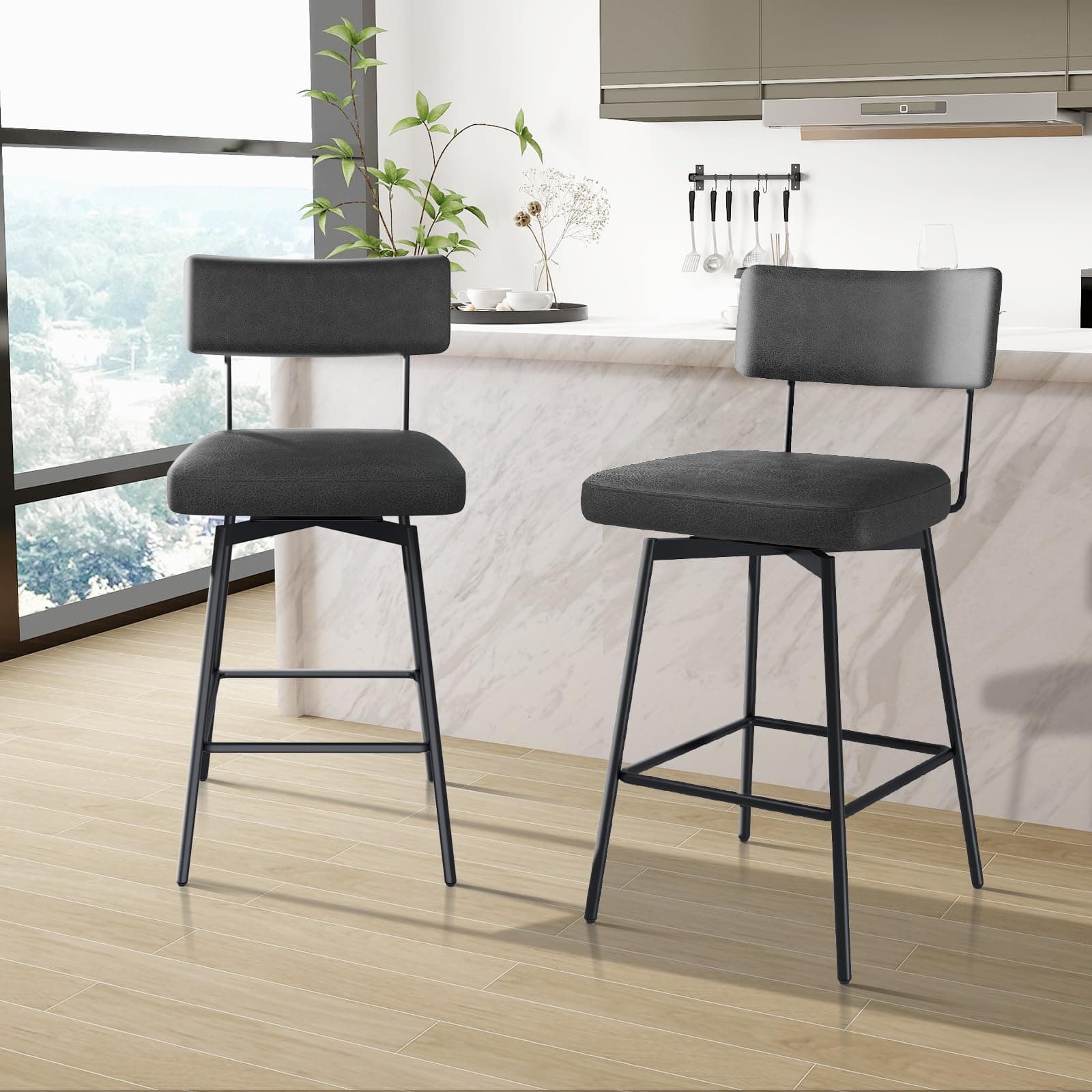 Swivel Counter Barstools, Set of 2, Black