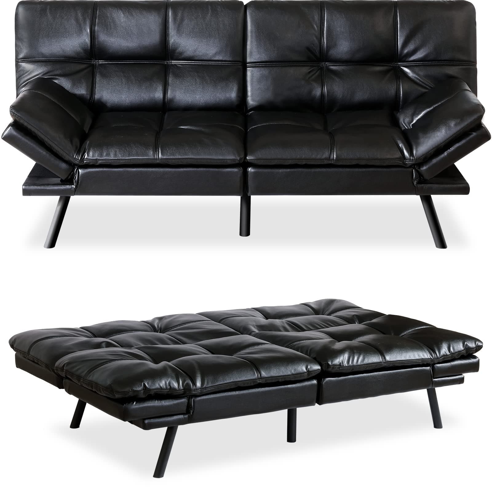 Memory Foam Futon Sofa Bed Couch, Modern Convertible Love Seat for Living Room, Office, Apartment, Dorm, Brown