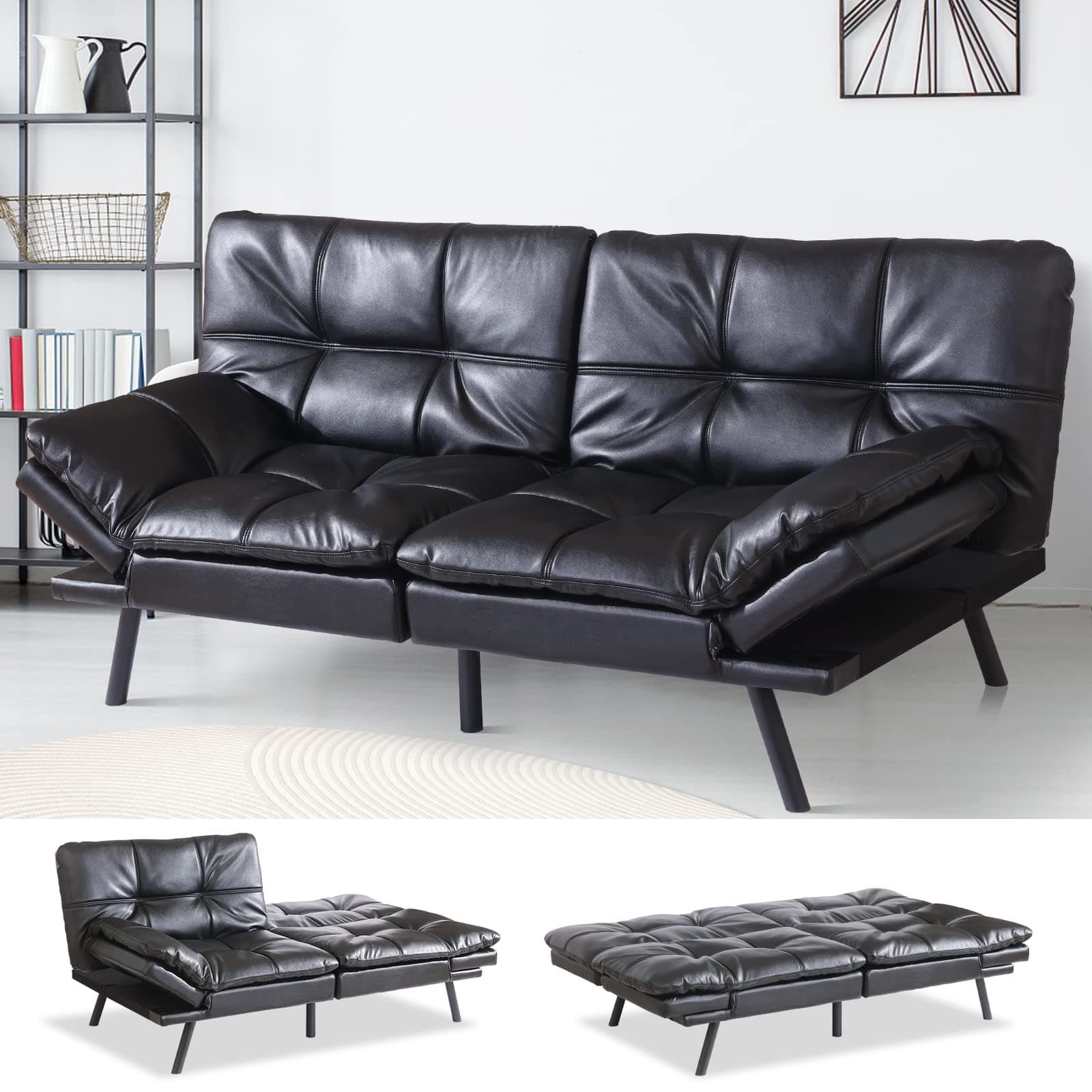 Memory Foam Convertible Futon Sofa Bed Black