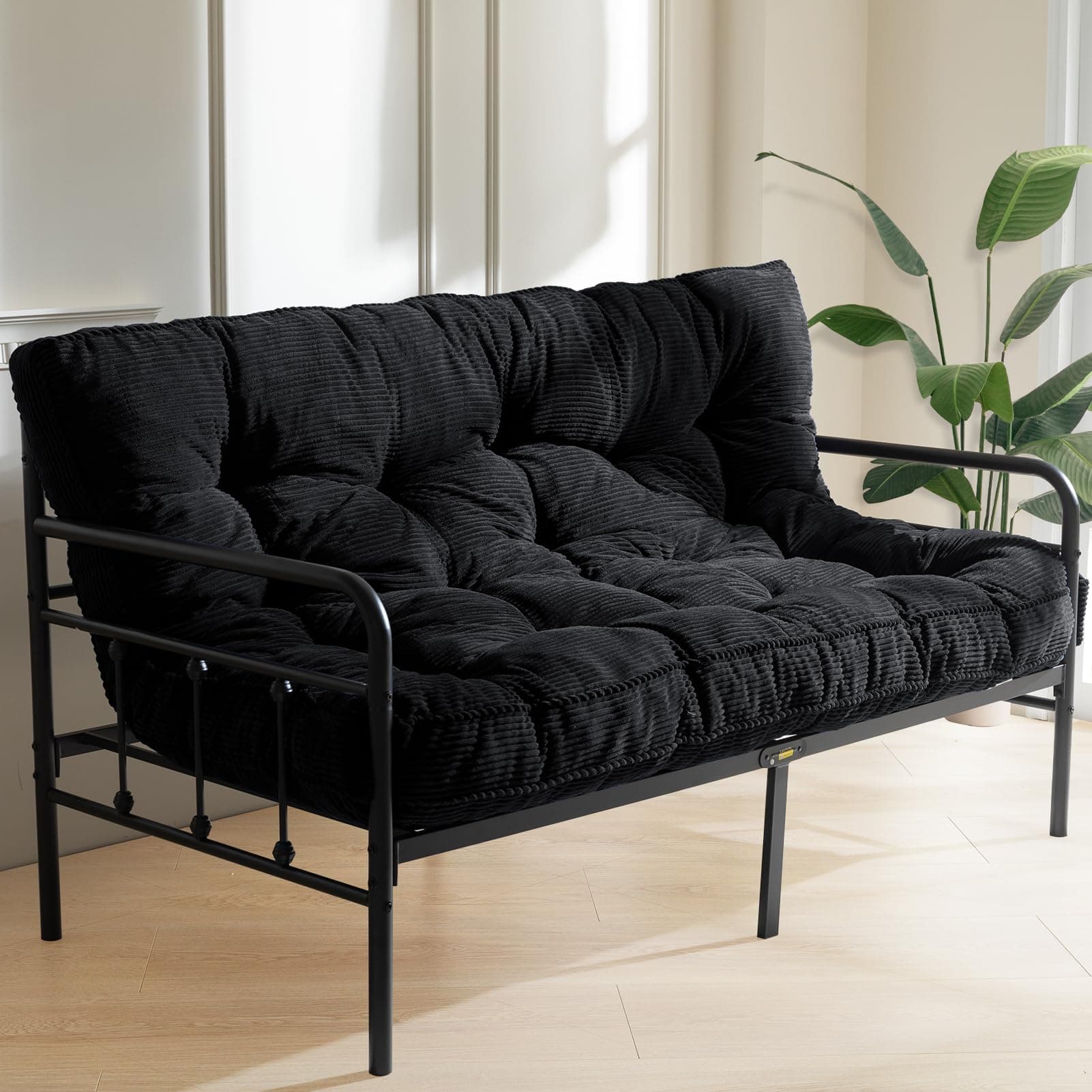 MAXYOYO Full Size Tufted Futon Mattress, Extra Thick Shredded Foam, Black