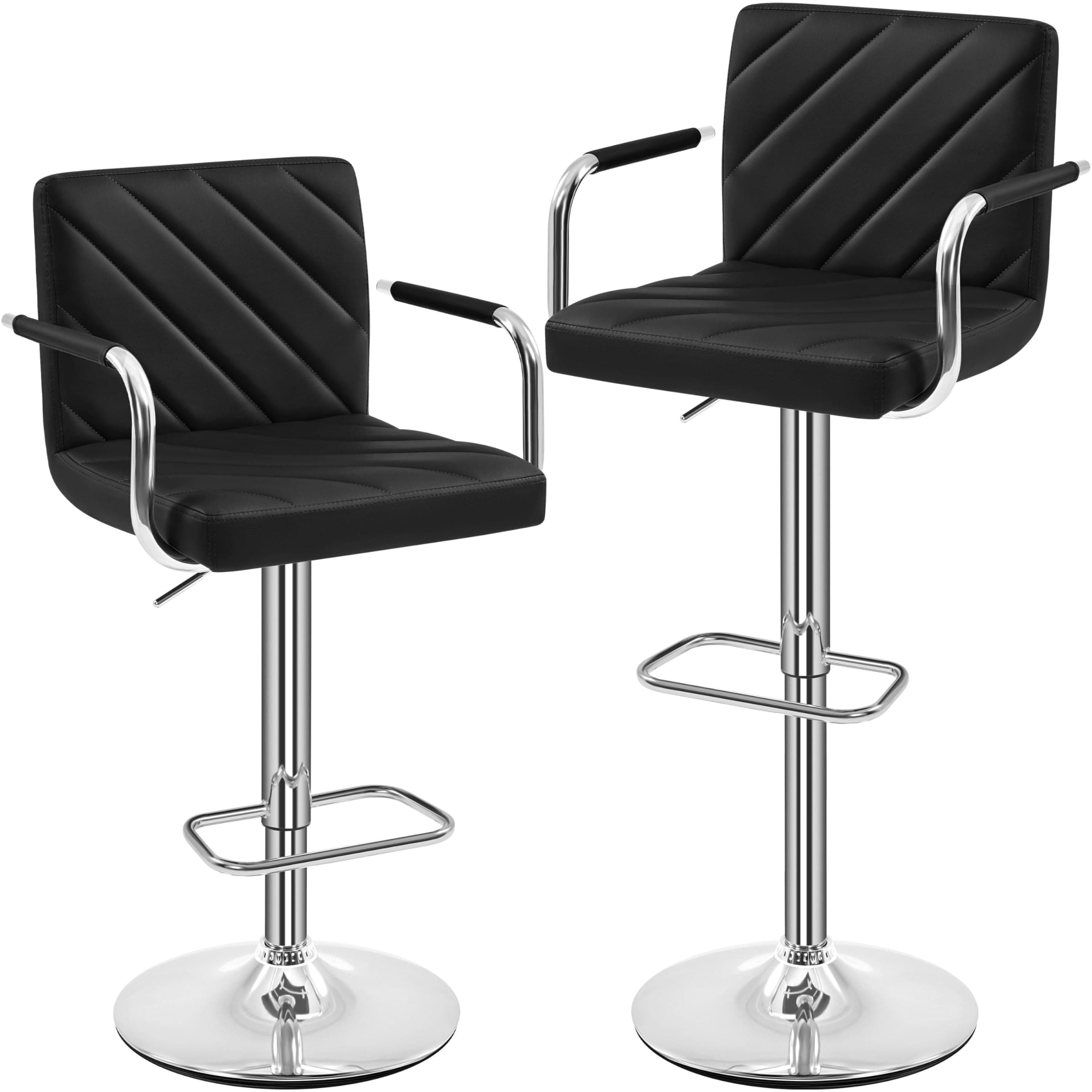 Yaheetech Adjustable Bar Stool Set of 2, Black with Backrest for Kitchen and Living Room