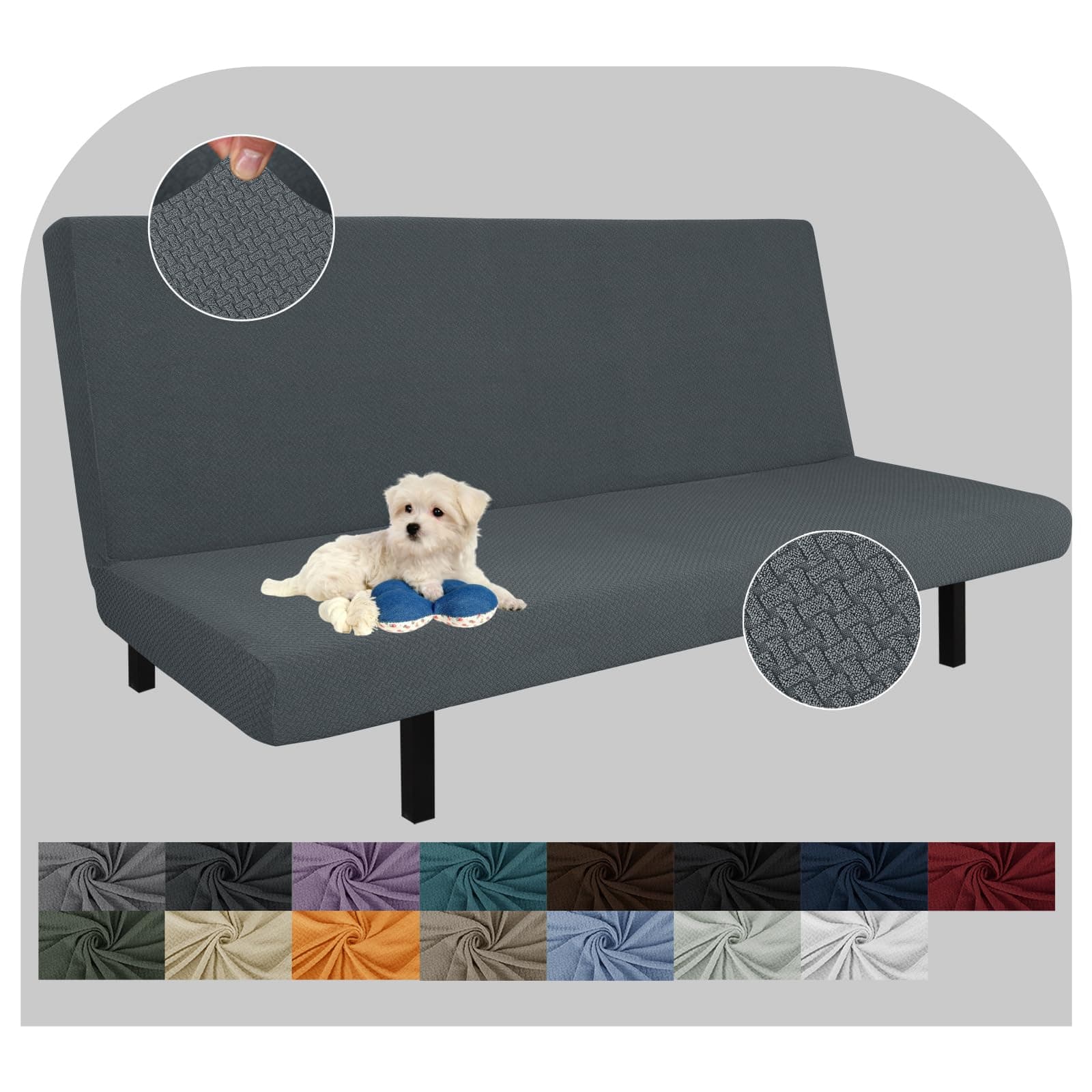 JIVINER Super Stretch Futon Cover, Dark Grey, Full Size, Washable Sofa Bed Protector