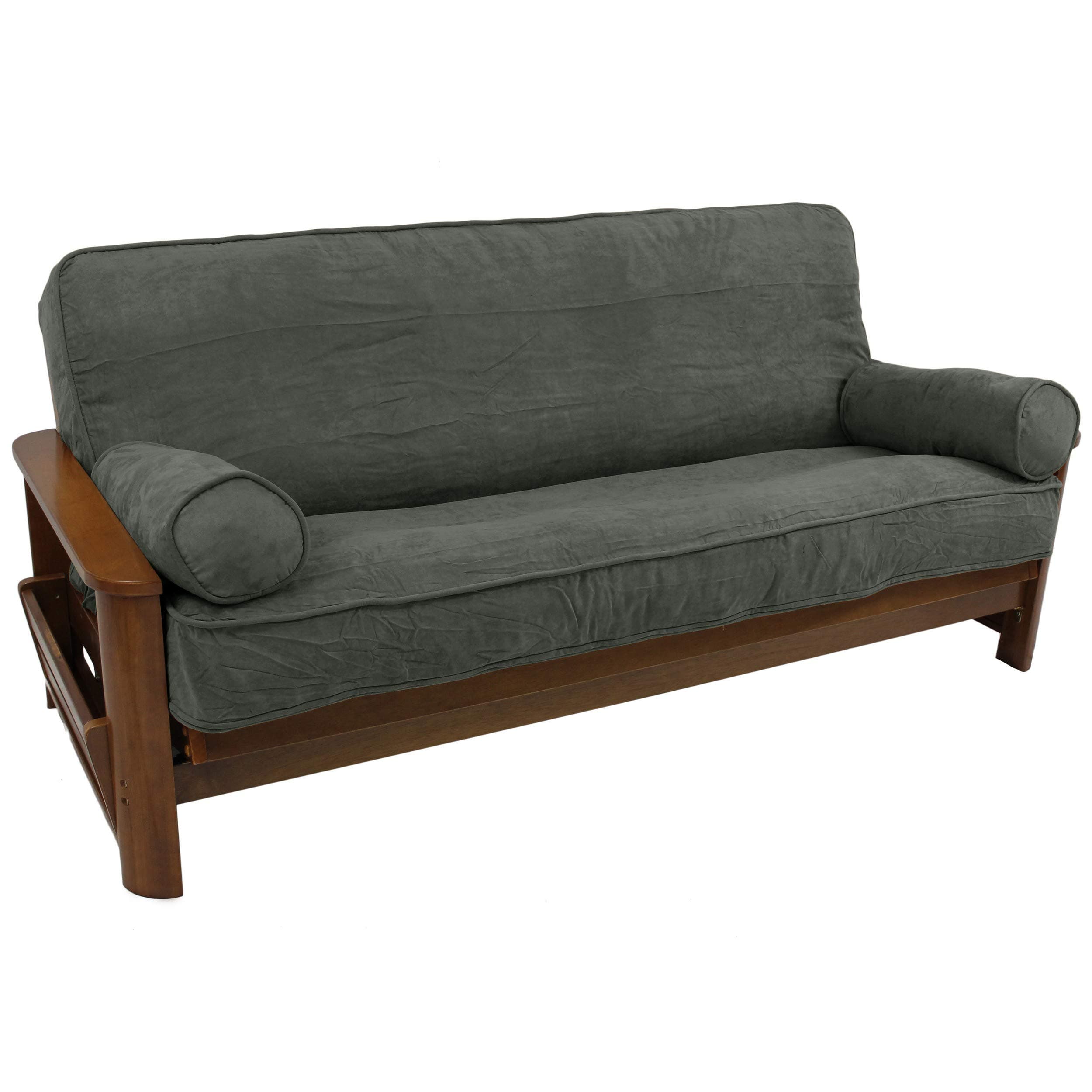 Steel Grey Solid Microsuede Futon Cover Set with Bolsters (Full, 3pcs)