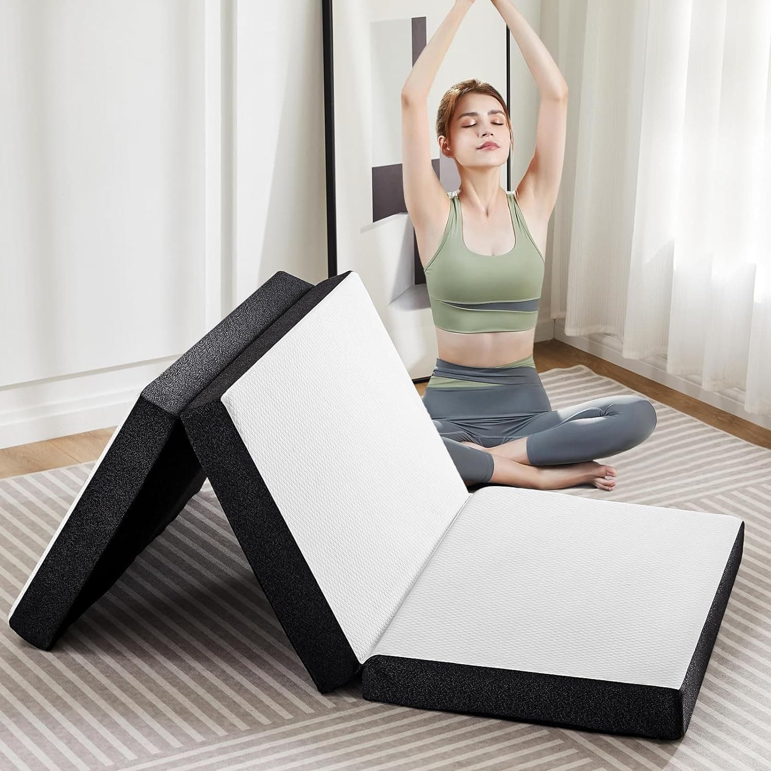 OLIXIS 4" Tri-Fold Memory Foam Mattress - Portable & Foldable, CertiPUR-US Certified