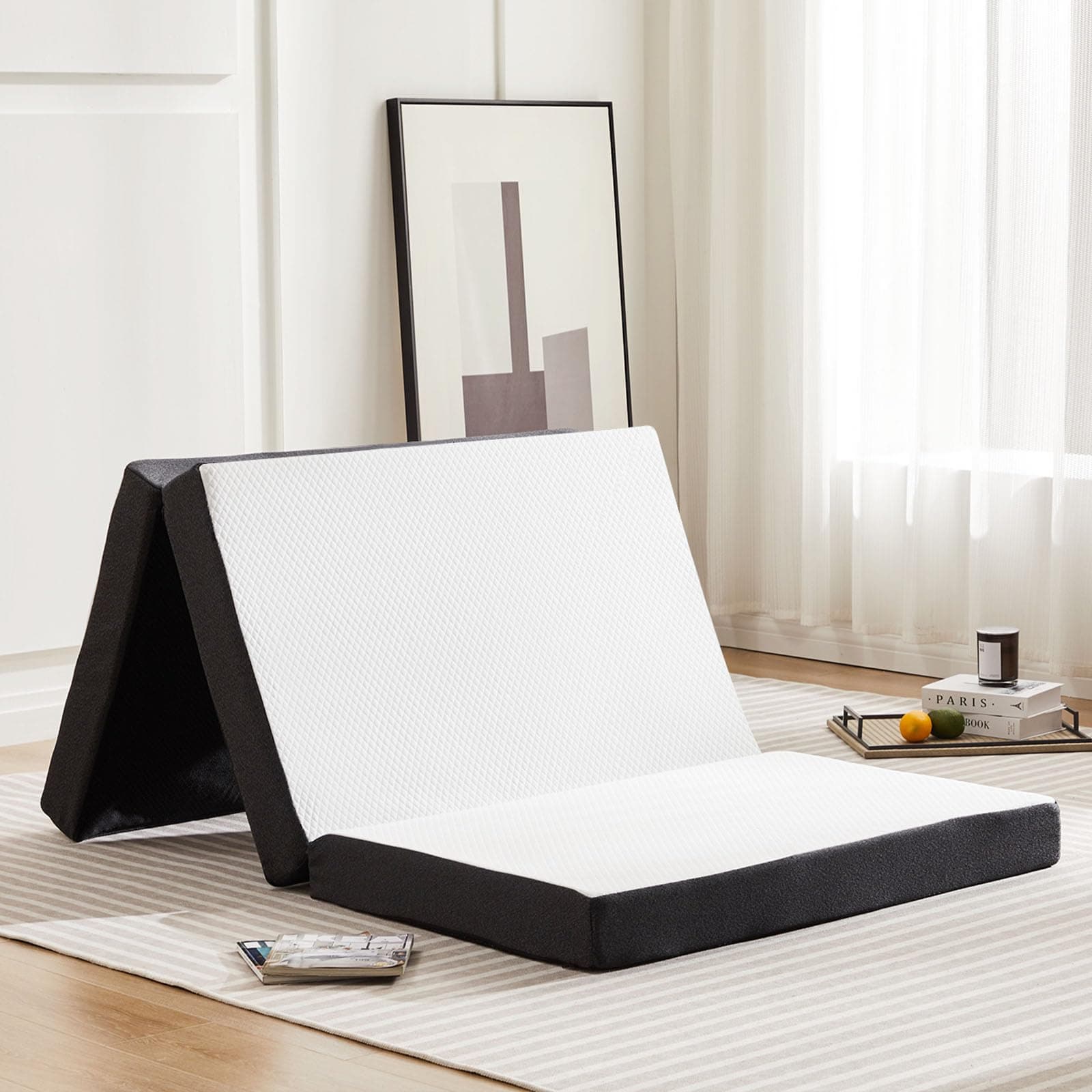 Sweetcrispy 4 Inch Tri-Fold Memory Foam Mattress Topper TwinXL, White