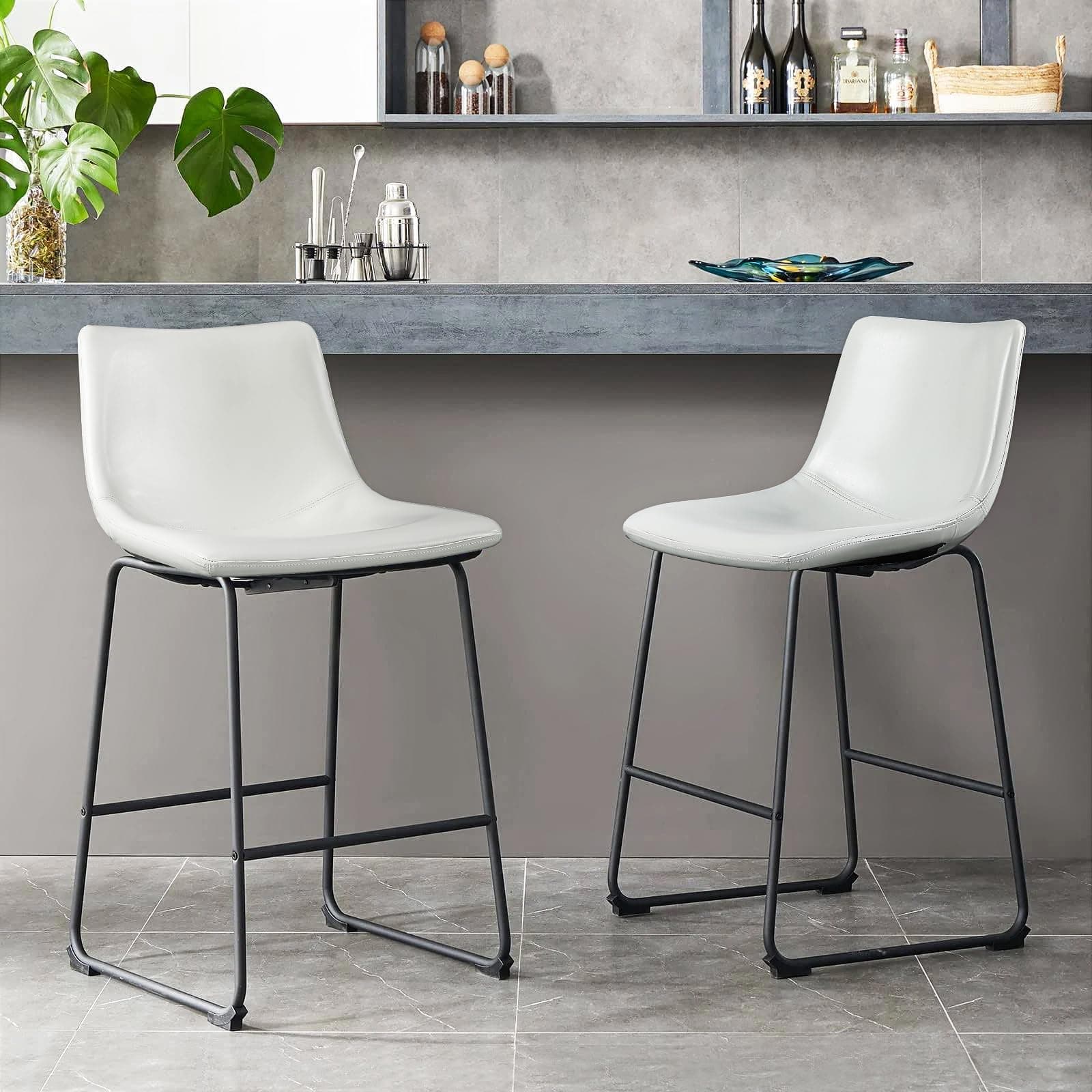 PUKAMI White Counter Height Bar Stools Set of 2