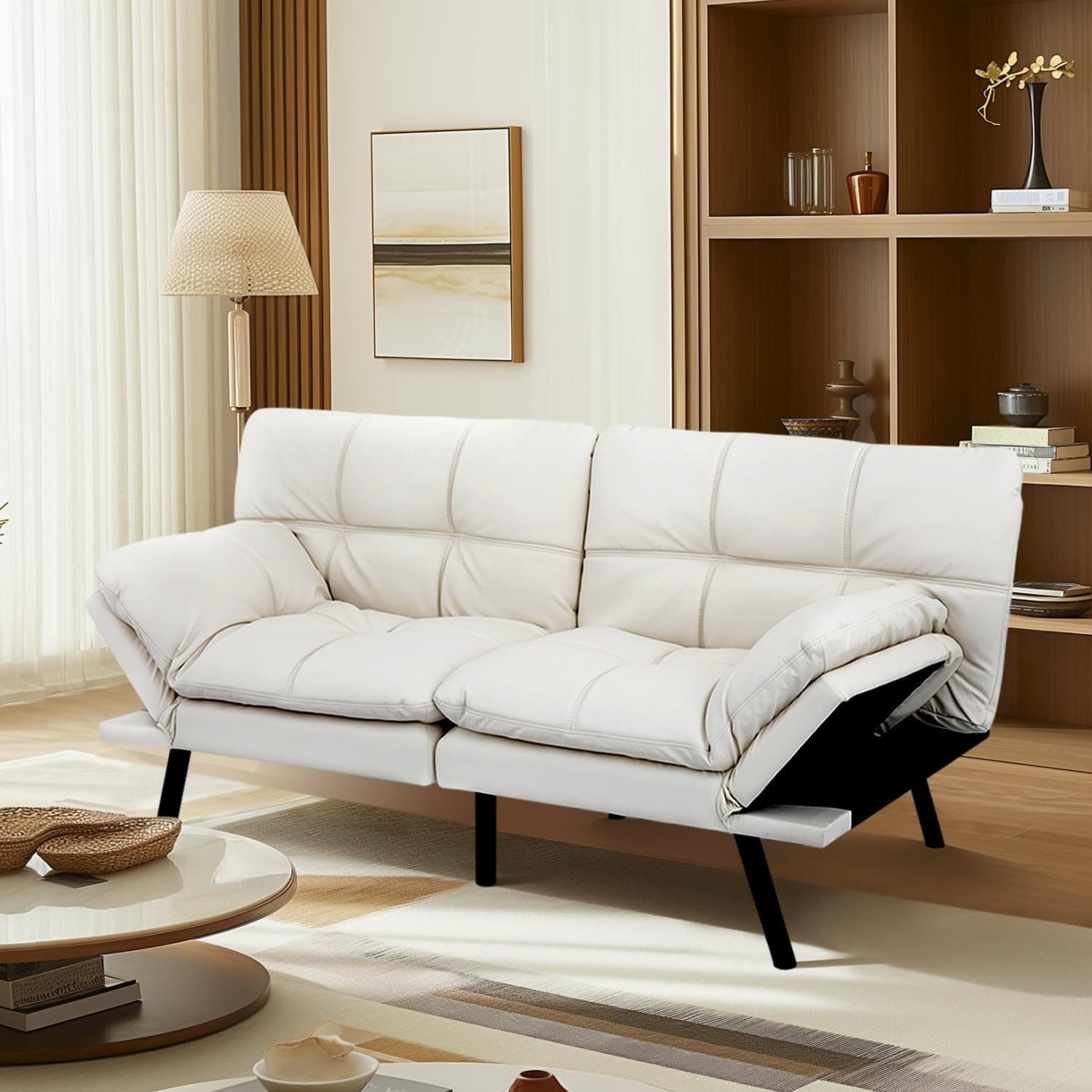 MUUEGM Adjustable Backrest Futon Sofa Bed, Modern LoveSeat Sleeper for Living Room, Office, Apartment