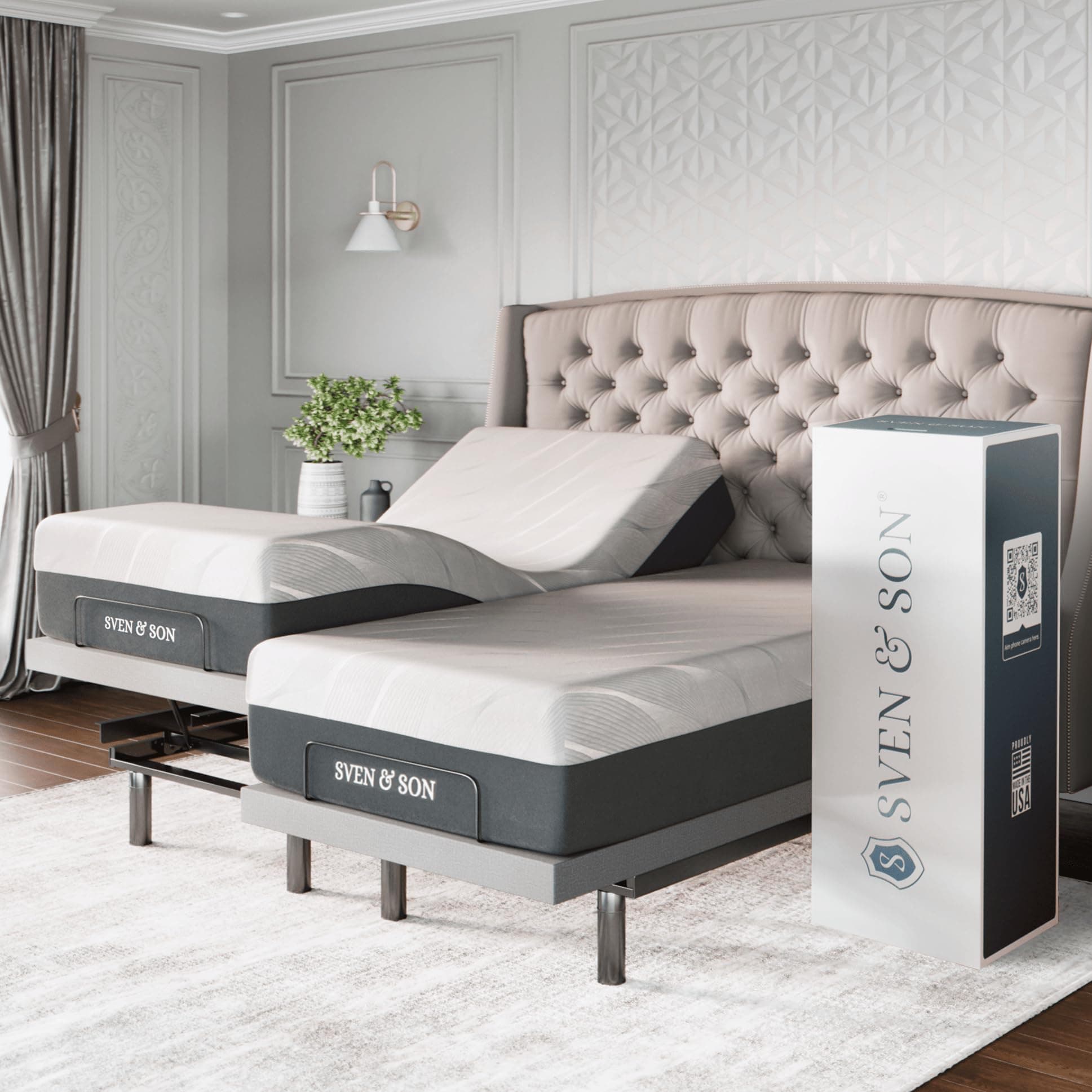Sven & Son Split King Platinum Bed Base with Hybrid Spring Mattress, Massage & Lumbar Support