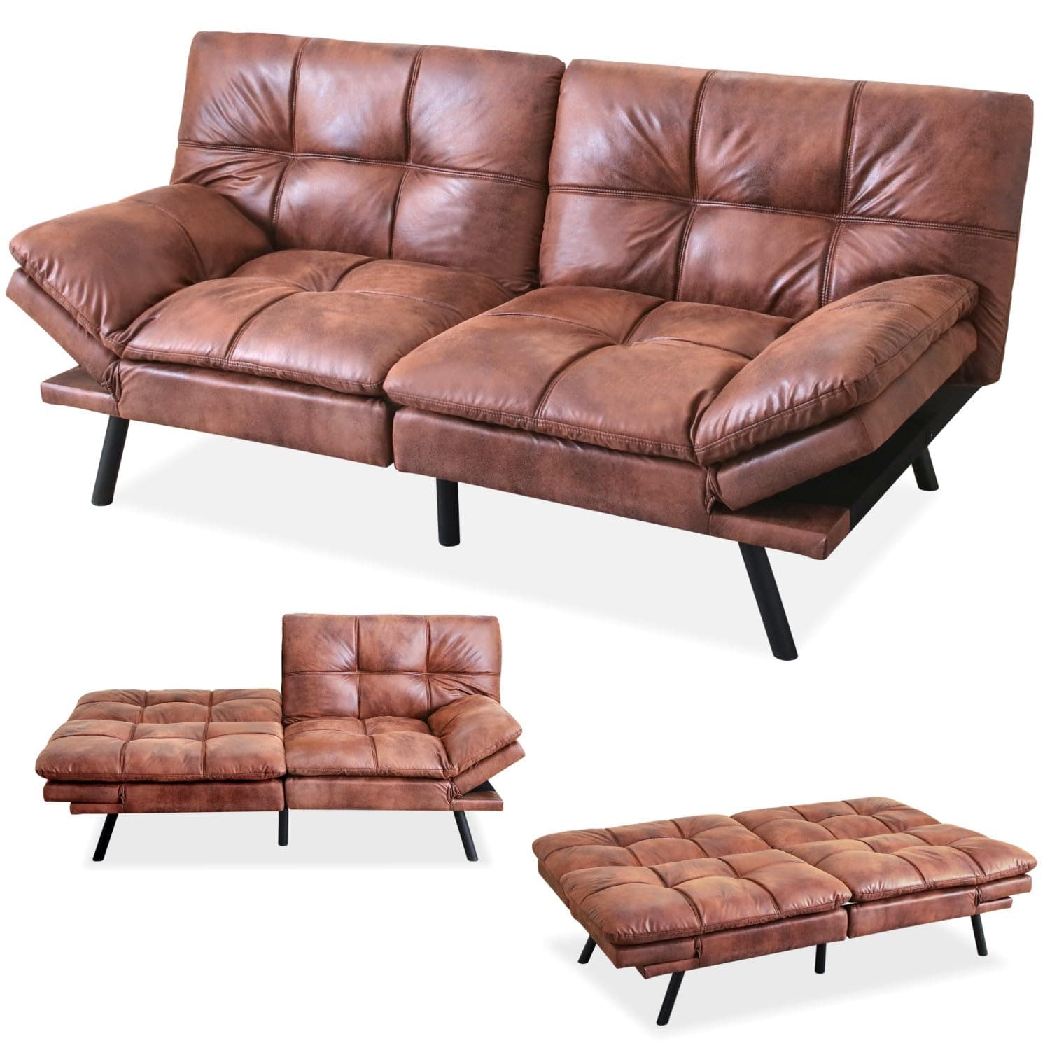 Memory Foam Futon Sofa Bed Couch - Modern Loveseat Daybed - Comfy Sleeper for Apartment Living Room