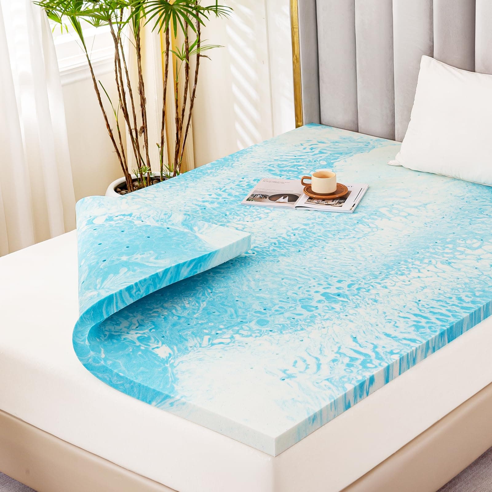 2 Inch Memory Foam Mattress Topper for Twin Size Bed, Cooling Gel Infused Pad for Back Pain Relief - CertiPUR-US Certified