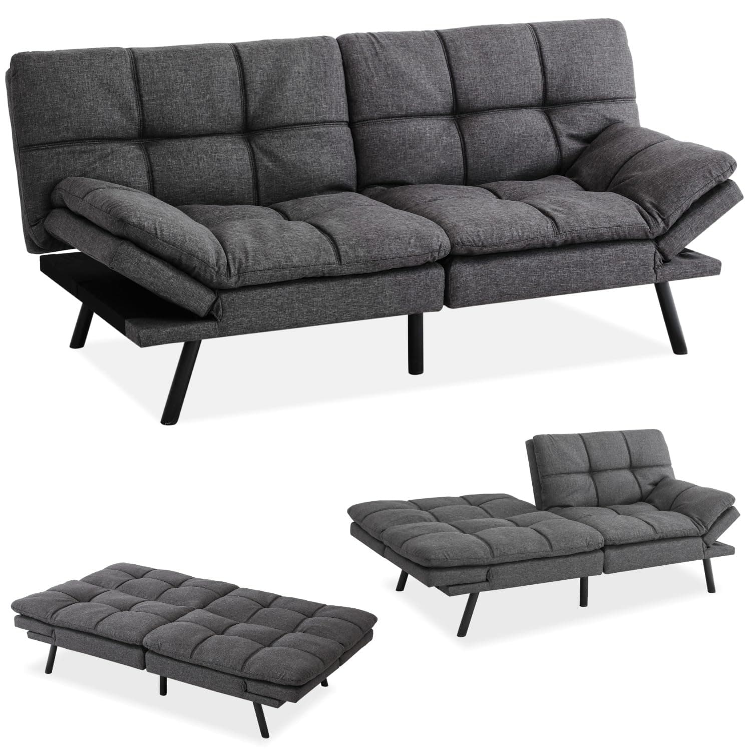 Memory Foam Futon Sofa Bed Couch, Modern Loveseat Daybed Sofa, Comfy Sleeper Couch in Grey