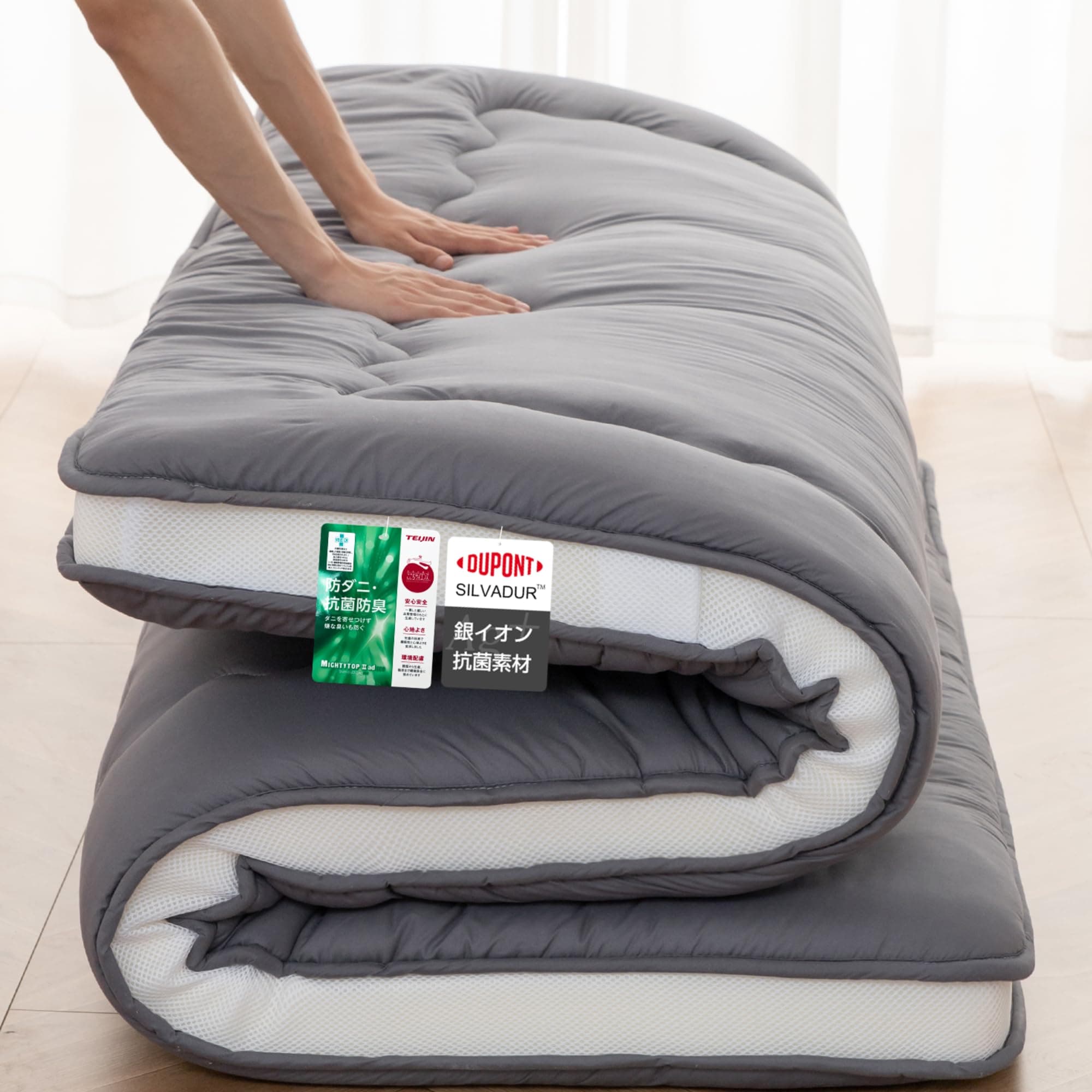 4" Foldable Japanese Shiki Futon Mattress, Grey, 39 x 80 for Camping