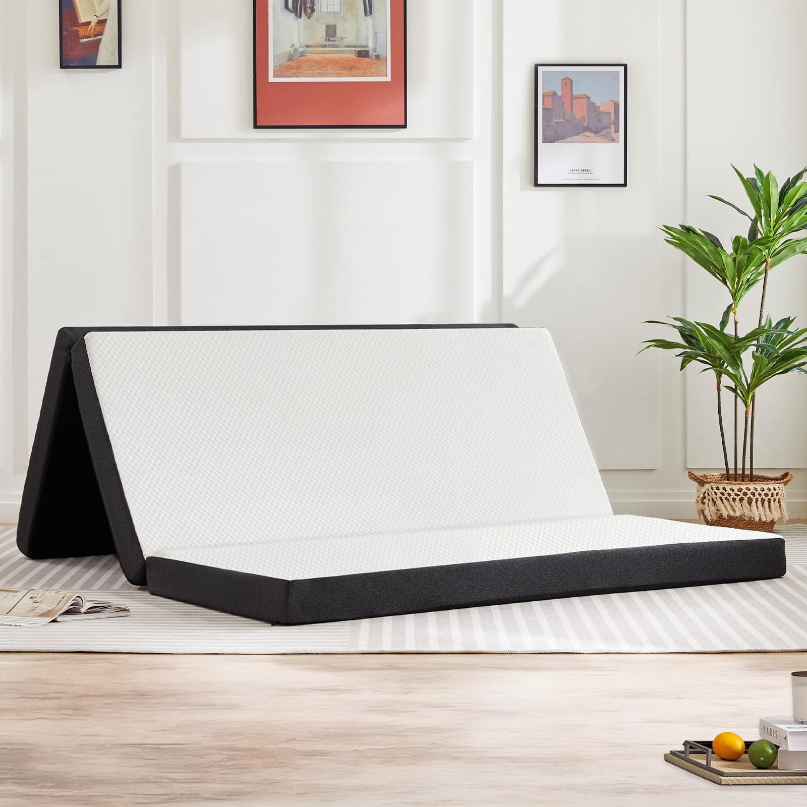 DUMOS 4" Tri-Fold Memory Foam Foldable Mattress, 80"×60"×4", White