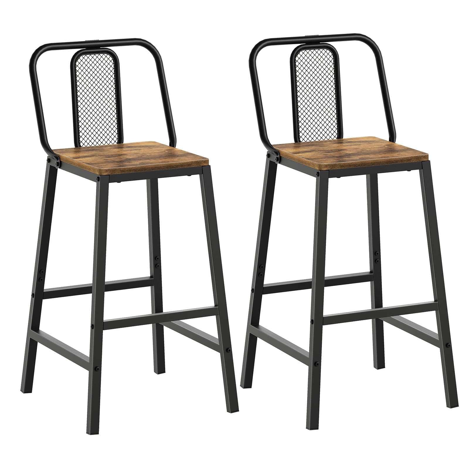 BY01L2BR Rustic Brown & Black Bar Stool Set, 2 Pack Counter Height Chairs