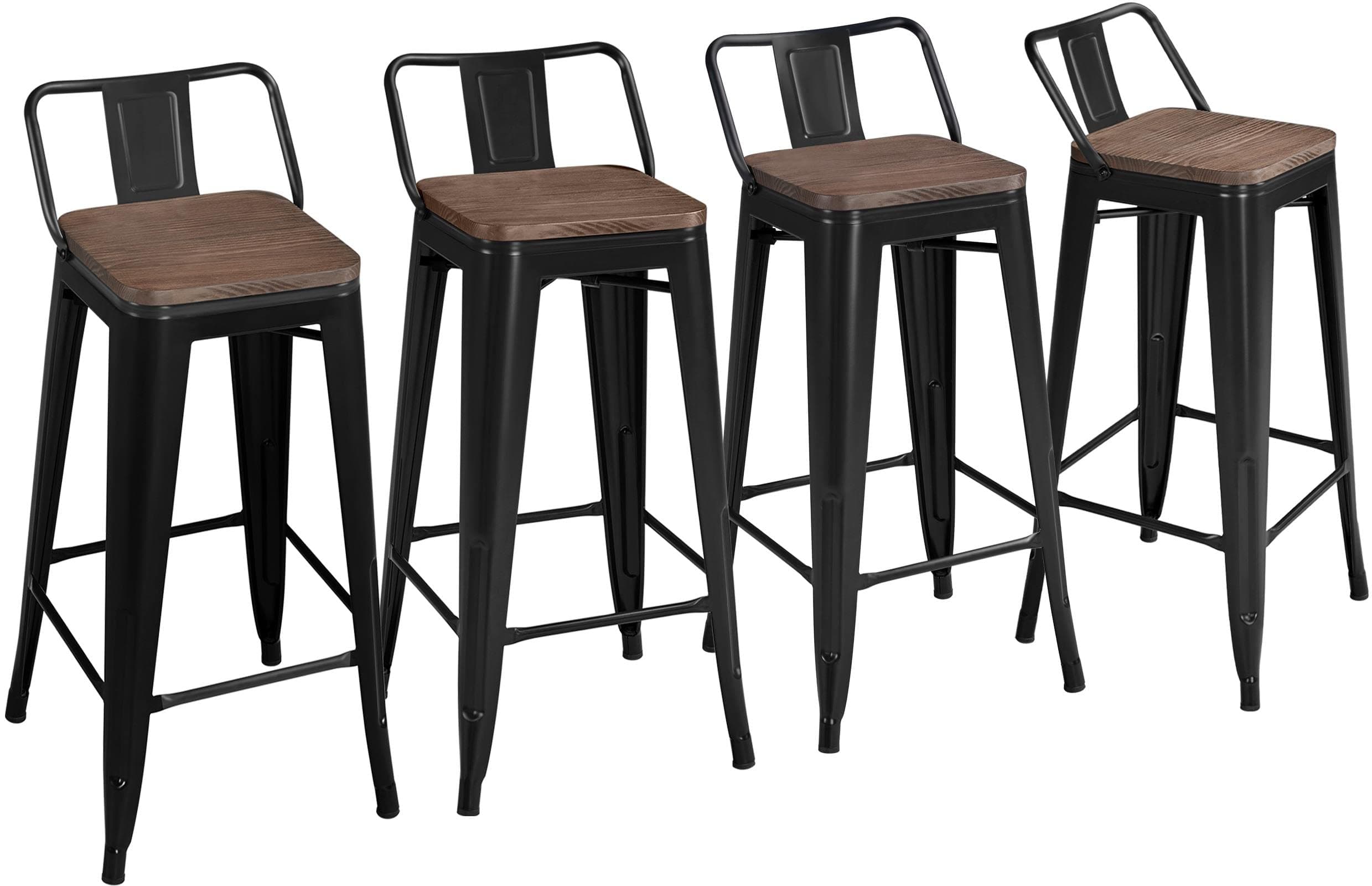 Yaheetech 30" Metal Bar Stool Set of 4 Outdoor Indoor Industrial Bar Stools Matte Black