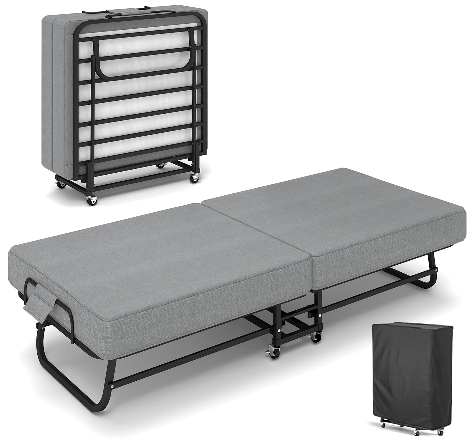 SADENICEL Portable Foldable Bed with Memory Foam Mattress on Wheels