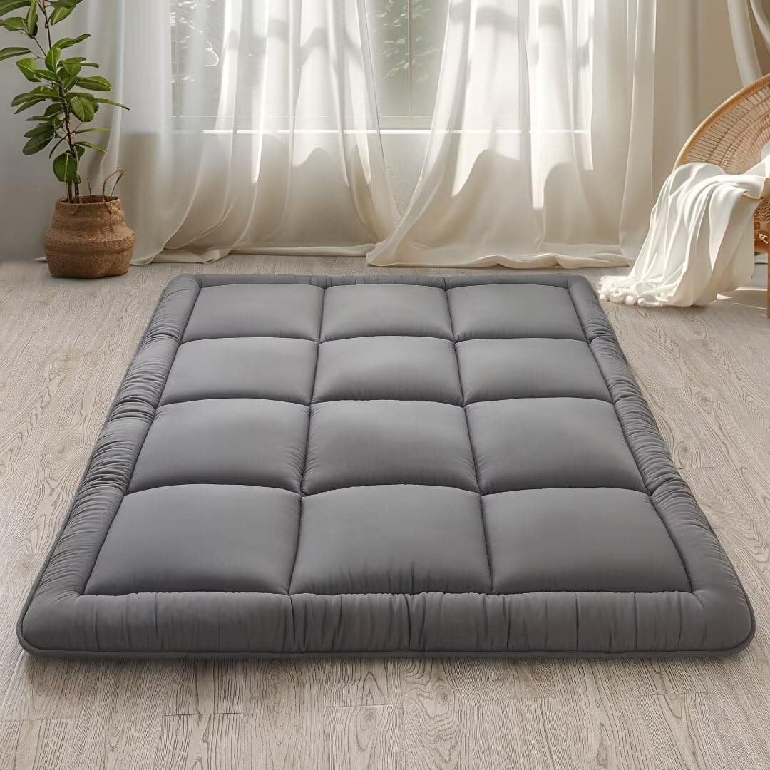 Japanese Futon Mattress - 3" Grey, Foldable & Portable, Dorm & Camping, Full Size 54"x80"