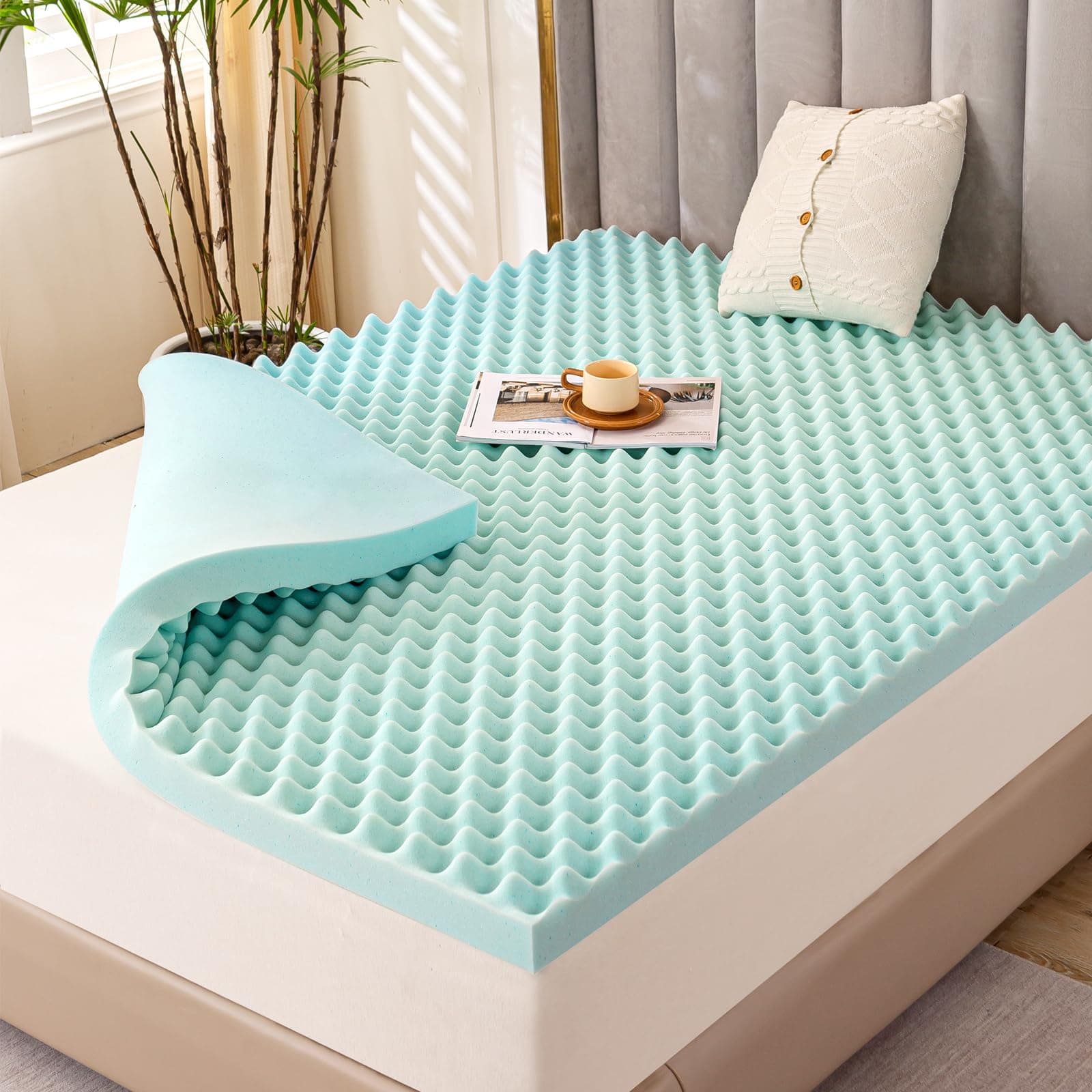 2 Inch Gel Infused Egg Crate Memory Foam Mattress Topper for King Size Bed - Cooling and Ventilated Pad for Back Pain Relief
