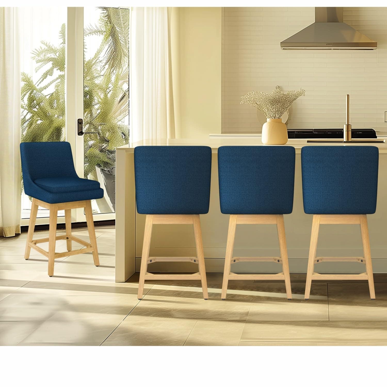4-Piece Memory Foam Swivel Bar Stools Set for Kitchen Counter - Dark Blue